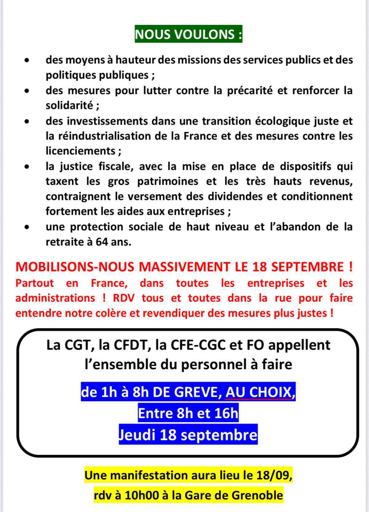 ✊🔥 EN GRÈVE POUR GAGNER, LE 18 SEPTEMBRE !