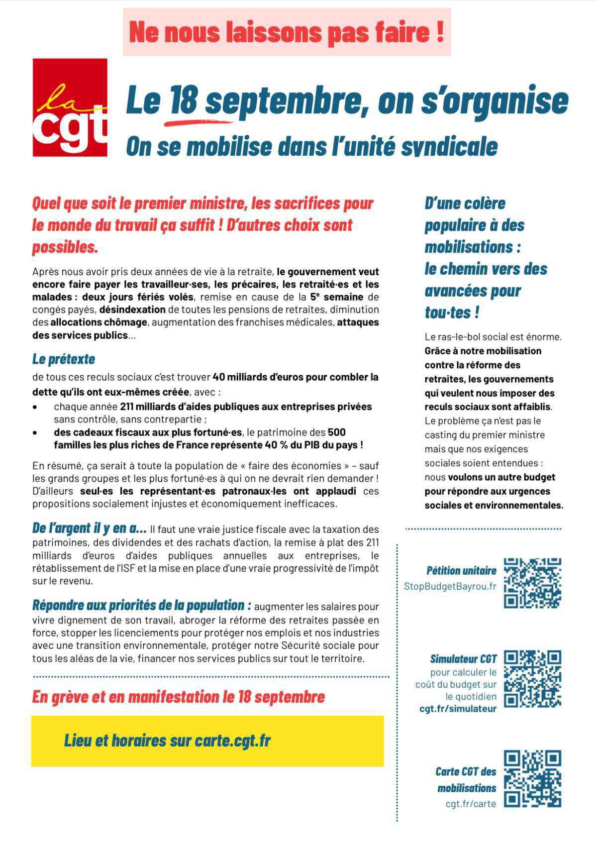 Mobilisation historique : préparons le 18 septembre !