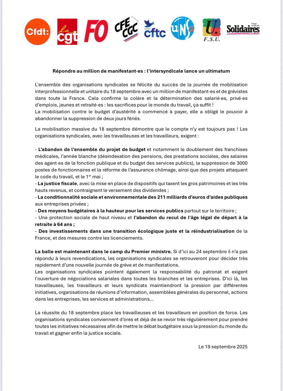 🔊🔊🔊 Répondre au million de manifestant-es 