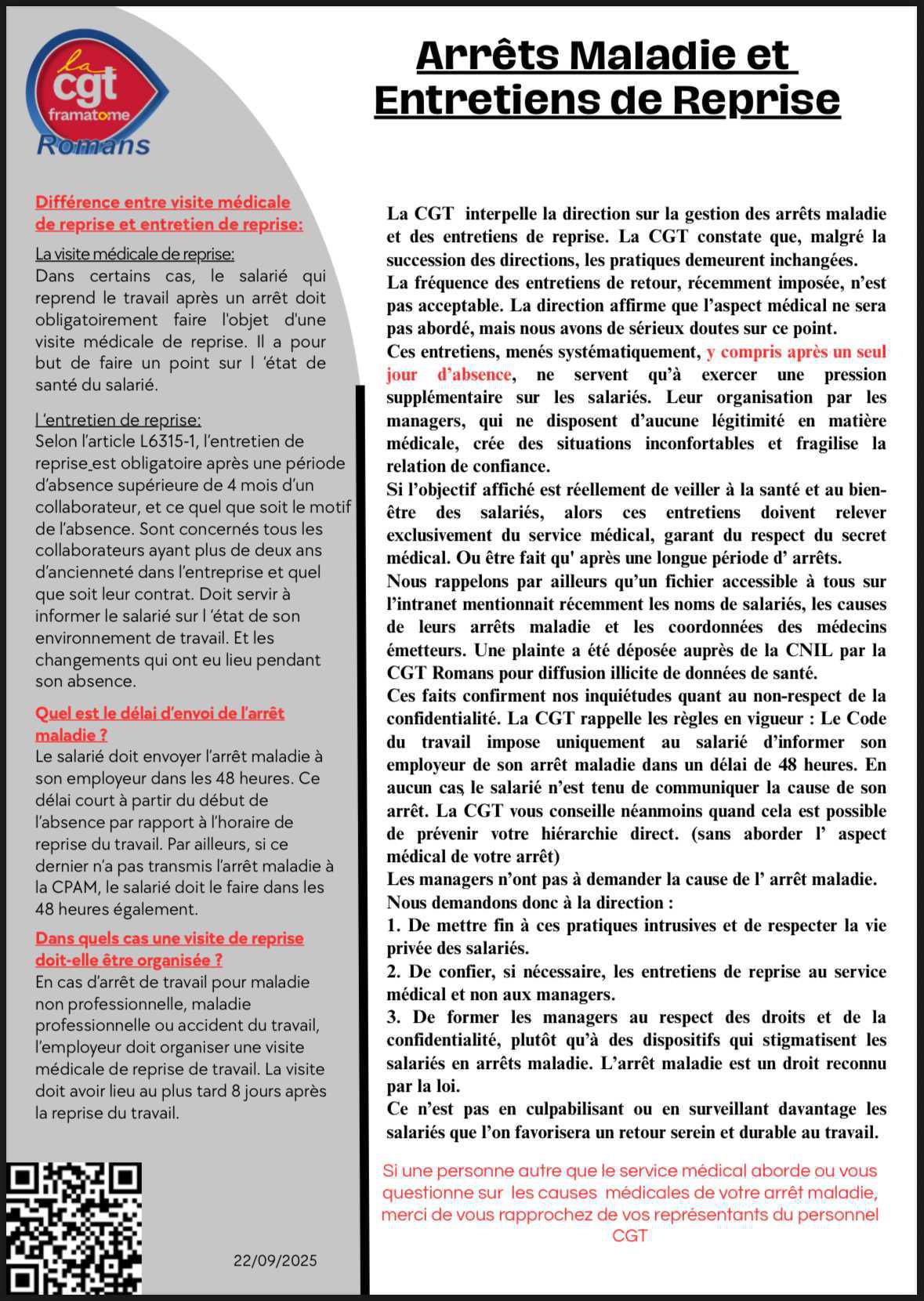 La dissuasion d’être en arrêt maladie prend toutes ses formes sur le site de Romans 😡