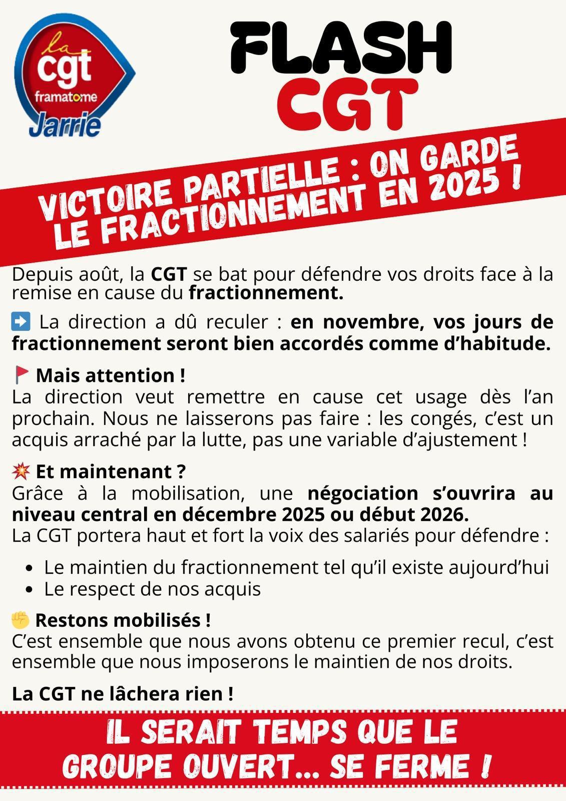 🚨FLASH CGT – Victoire partielle : le fractionnement maintenu en 2025 ! 🚨FLASH CGT – Victoire partielle : le fractionnement maintenu en 2025 !