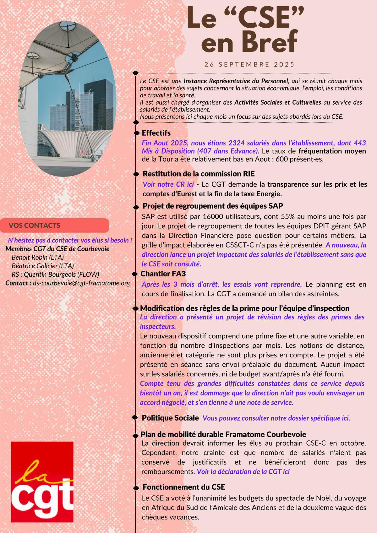 Le Bref CGT du CSE du 26 Septembre 2025 Le Bref CGT du CSE du 26 Septembre 2025