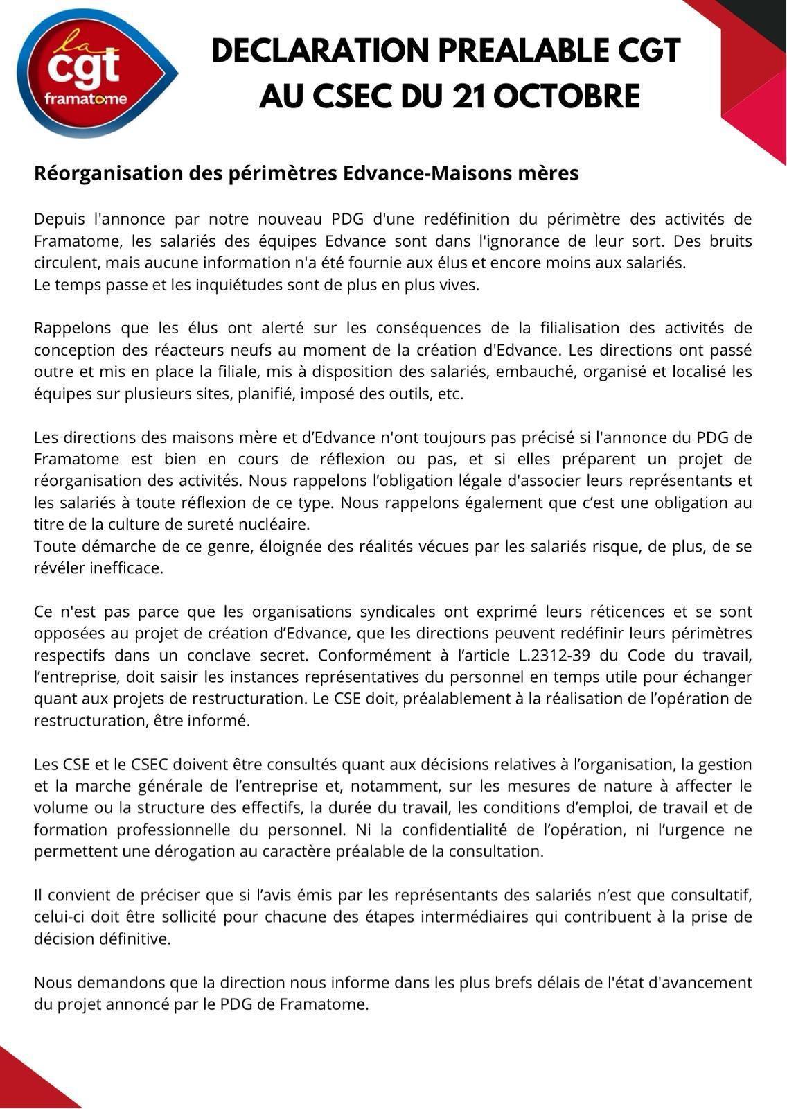 🚨AVIS CGT FRAMATOME – CSEC DU 21 OCTOBRE 2025 🚨AVIS CGT FRAMATOME – CSEC DU 21 OCTOBRE 2025