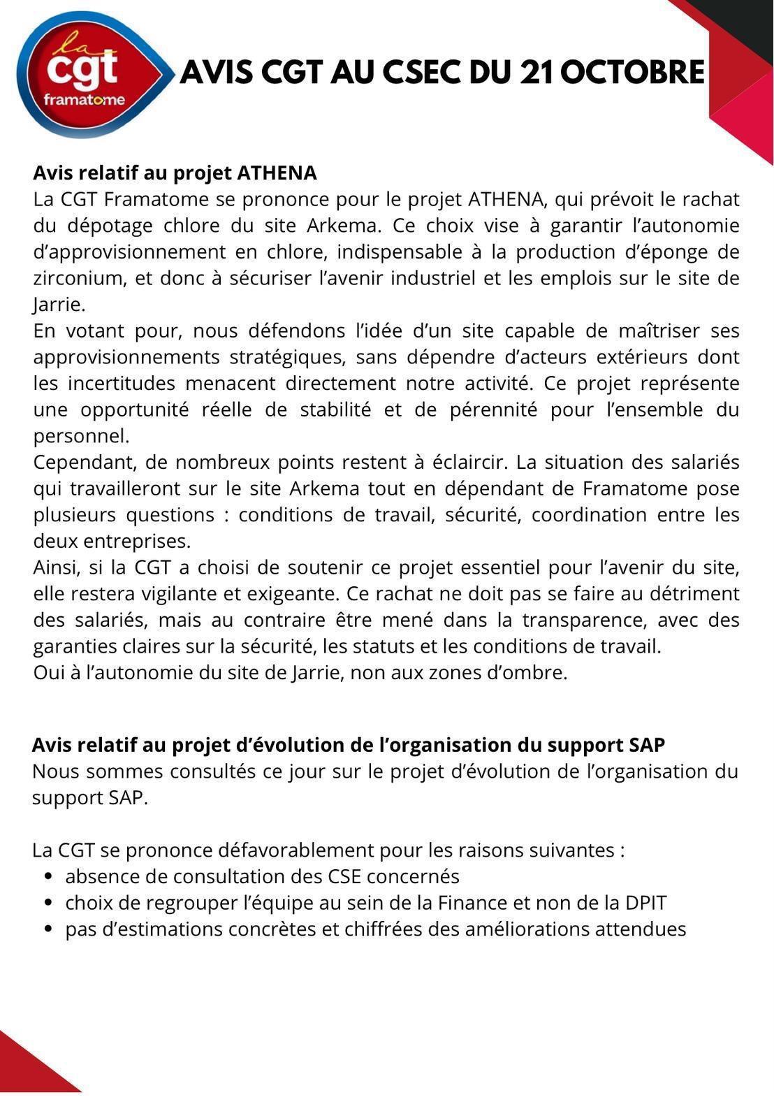 🚨AVIS CGT FRAMATOME – CSEC DU 21 OCTOBRE 2025 🚨AVIS CGT FRAMATOME – CSEC DU 21 OCTOBRE 2025