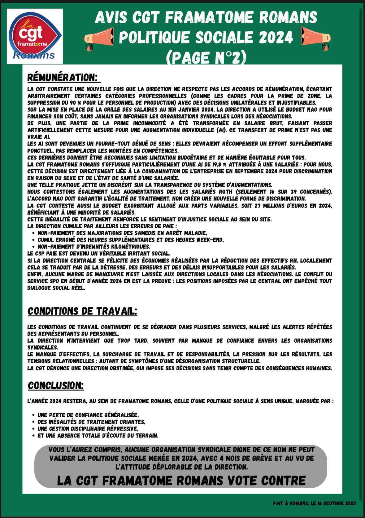 Avis CGT sur la politique sociale 2024 du site de Romans Avis CGT sur la politique sociale 2024 du site de Romans