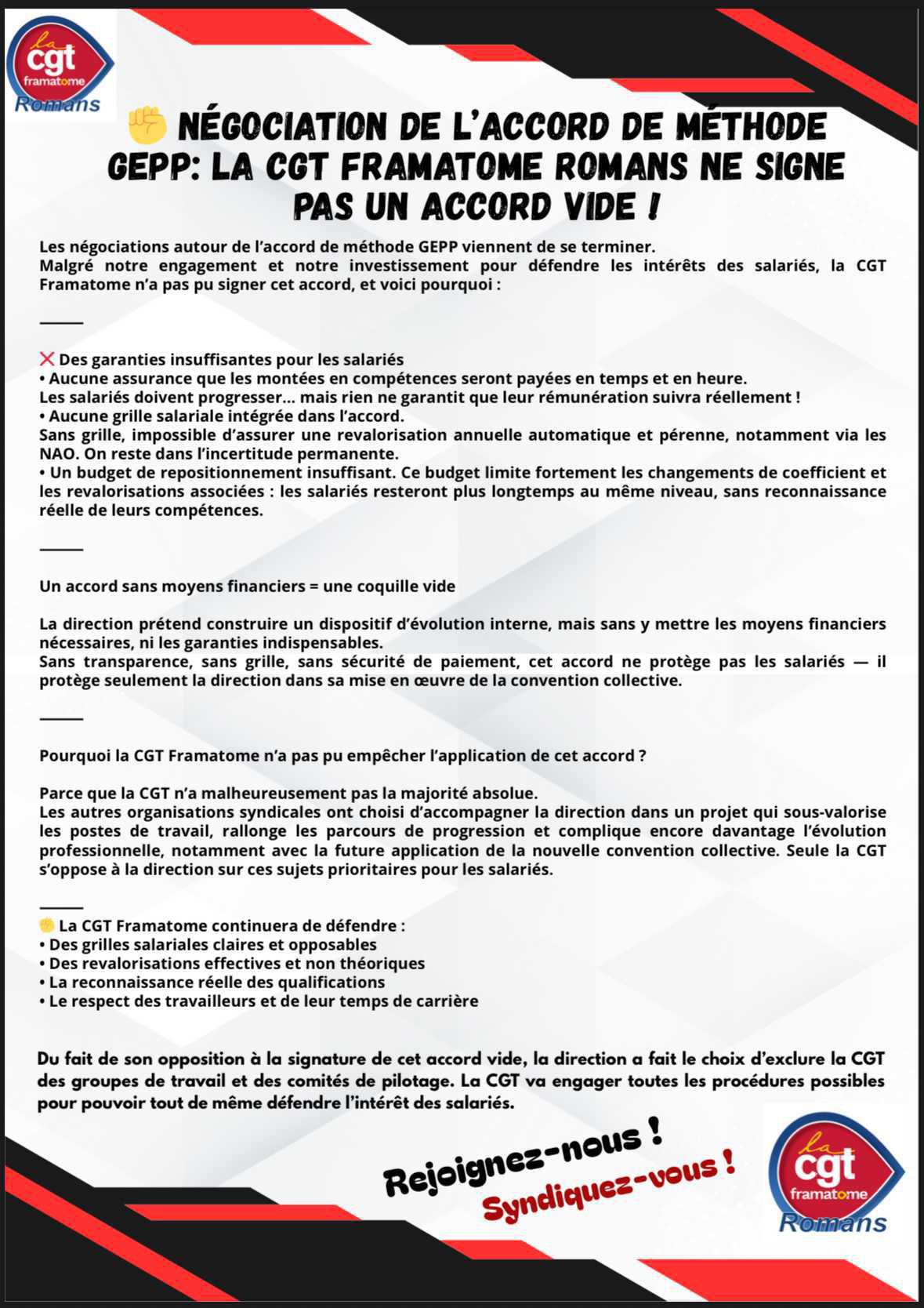 La CGT Romans refuse de signer une coquille vide ❌