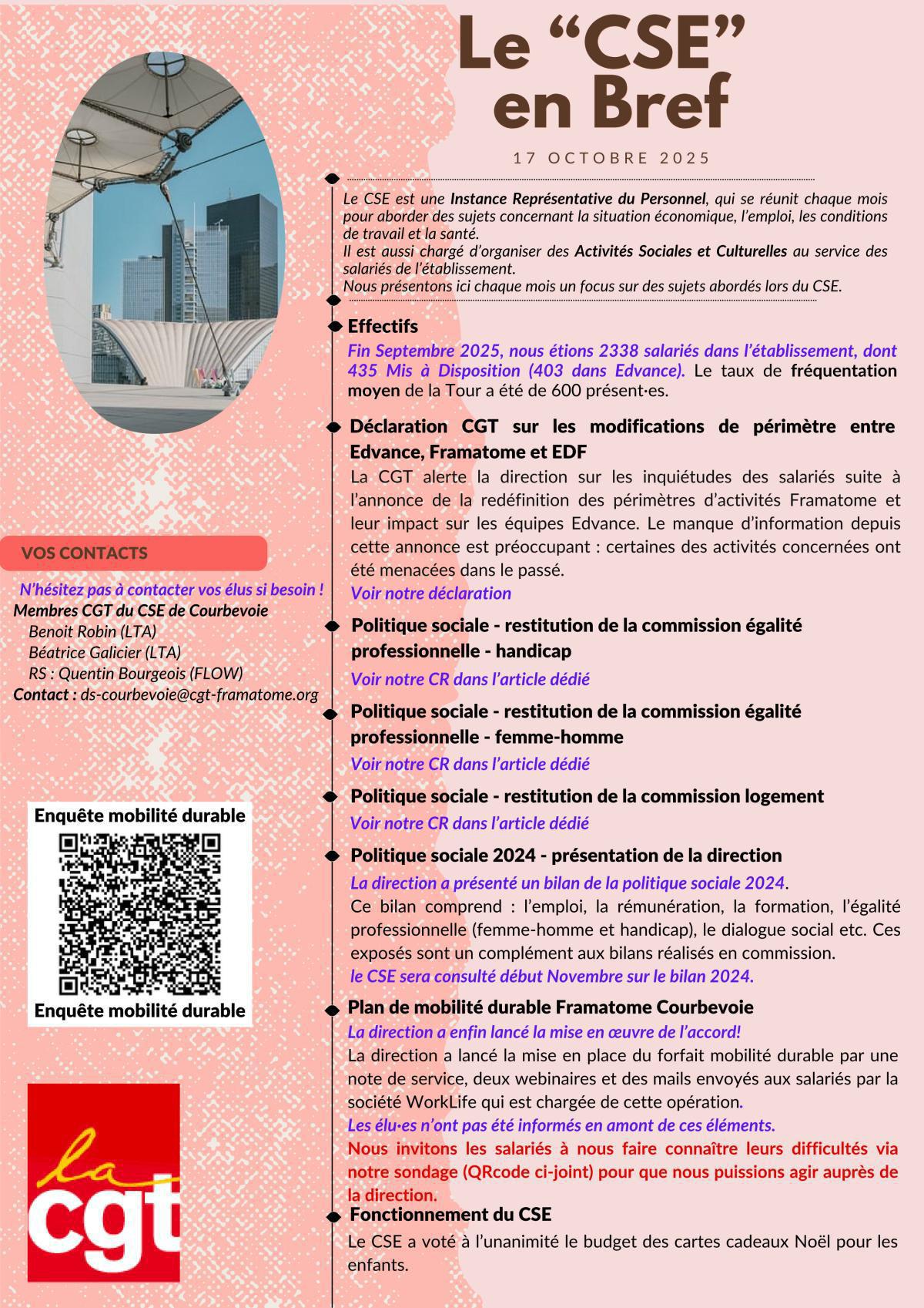 Le Bref CGT du CSE du 17 Octobre 2025 Le Bref CGT du CSE du 17 Octobre 2025