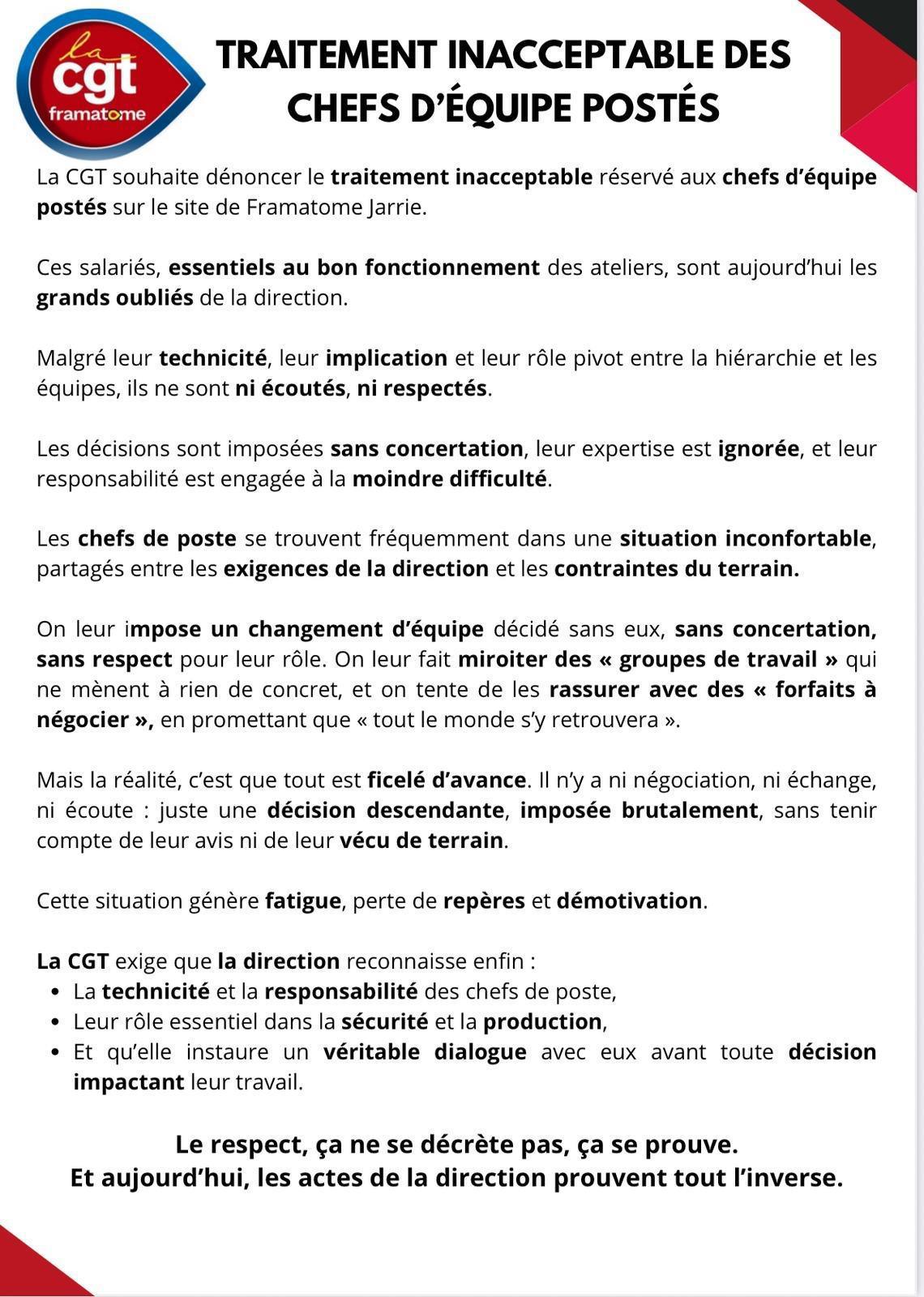 📢 Déclaration CGT Framatome Jarrie – CSE du 13 novembre 2025