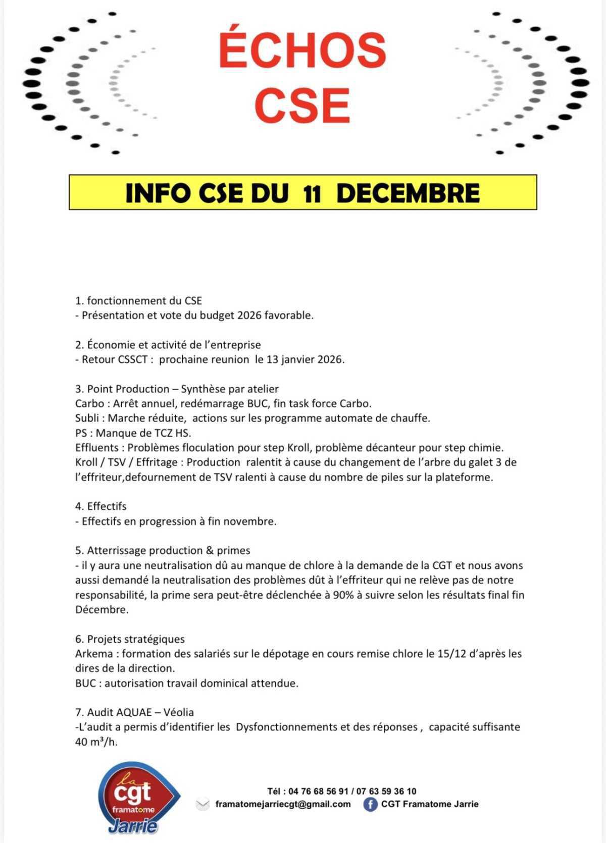 ÉCHOS CSE DU 11 DÉCEMBRE 2025