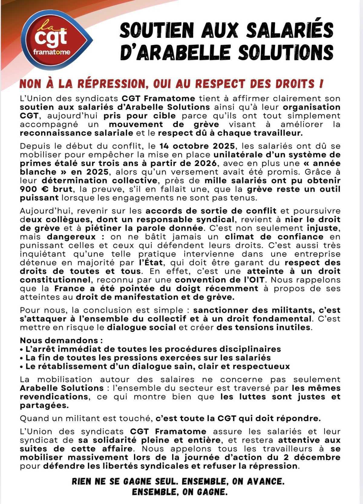📣 Soutien aux salariés d’Arabelle Solutions 📣 Soutien aux salariés d’Arabelle Solutions