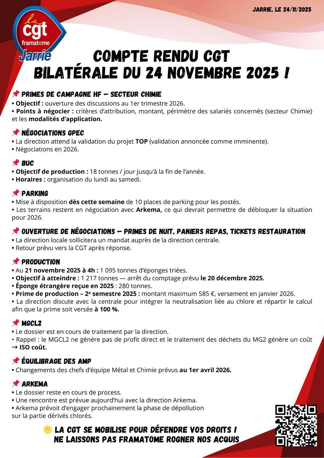 📢 Compte rendu CGT – Bilatérale du 24 novembre 2025