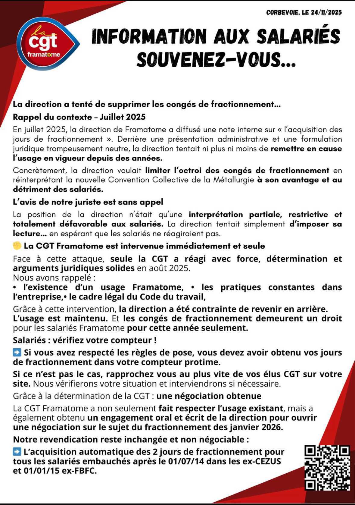État des lieux sur les congés de fractionnement État des lieux sur les congés de fractionnement