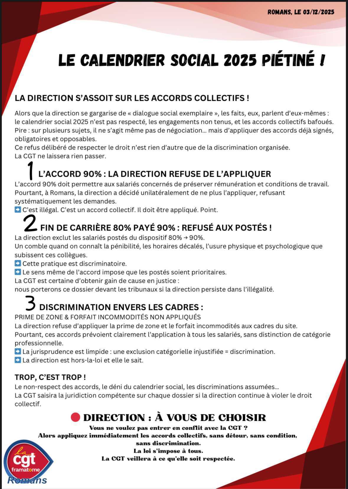 📣 Le calendrier social 2025 piétiné: la CGT va intervenir 