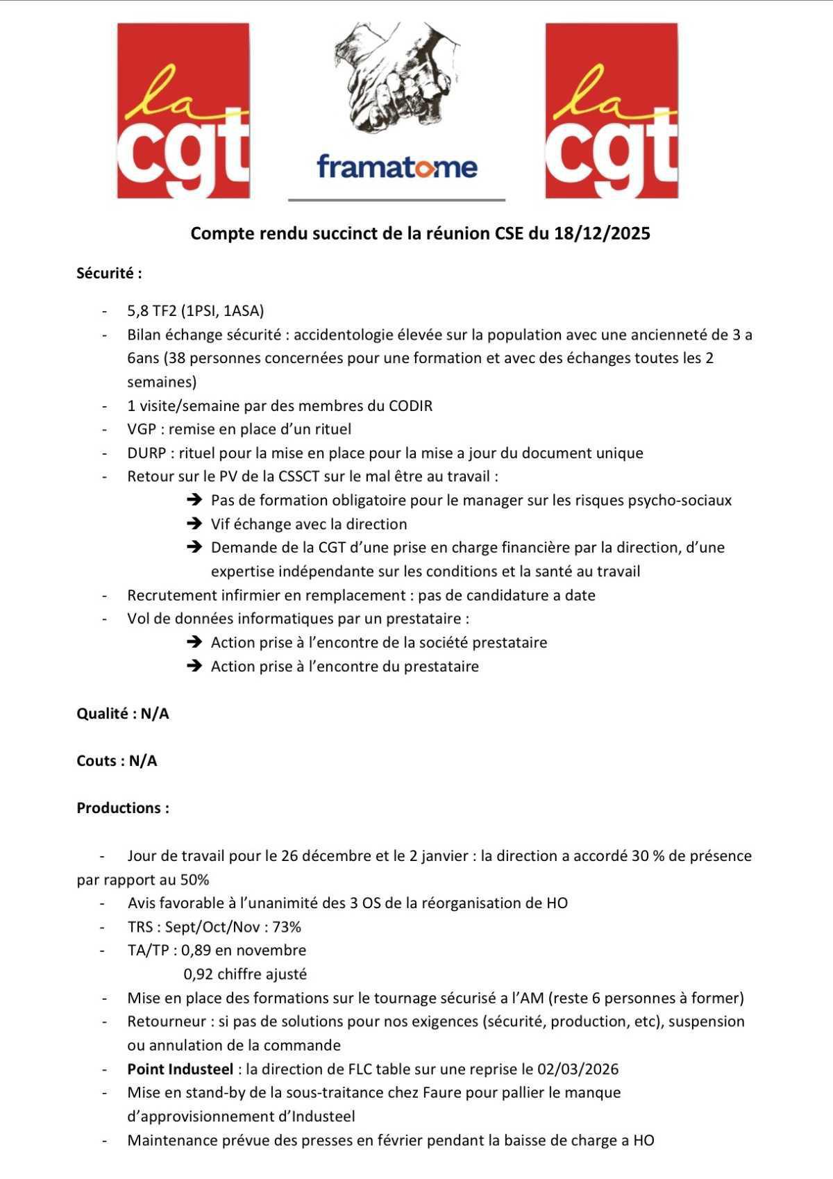 ÉCHOS CSE DU 18 DÉCEMBRE 