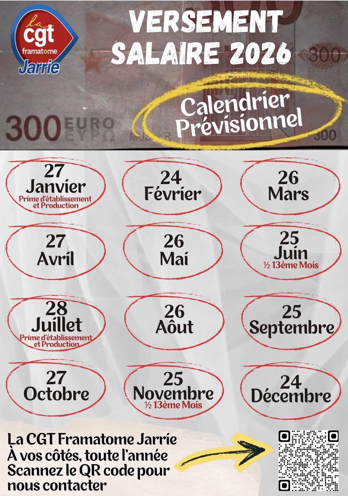 Calendrier des paies 2026