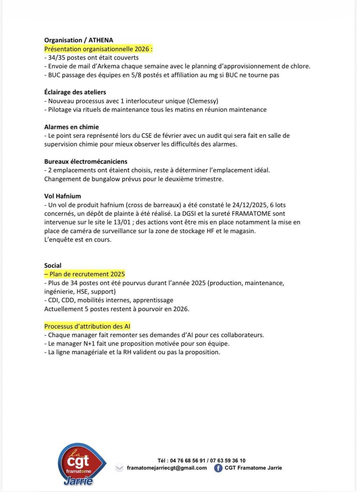 ÉCHOS CSE 15 JANVIER 2026