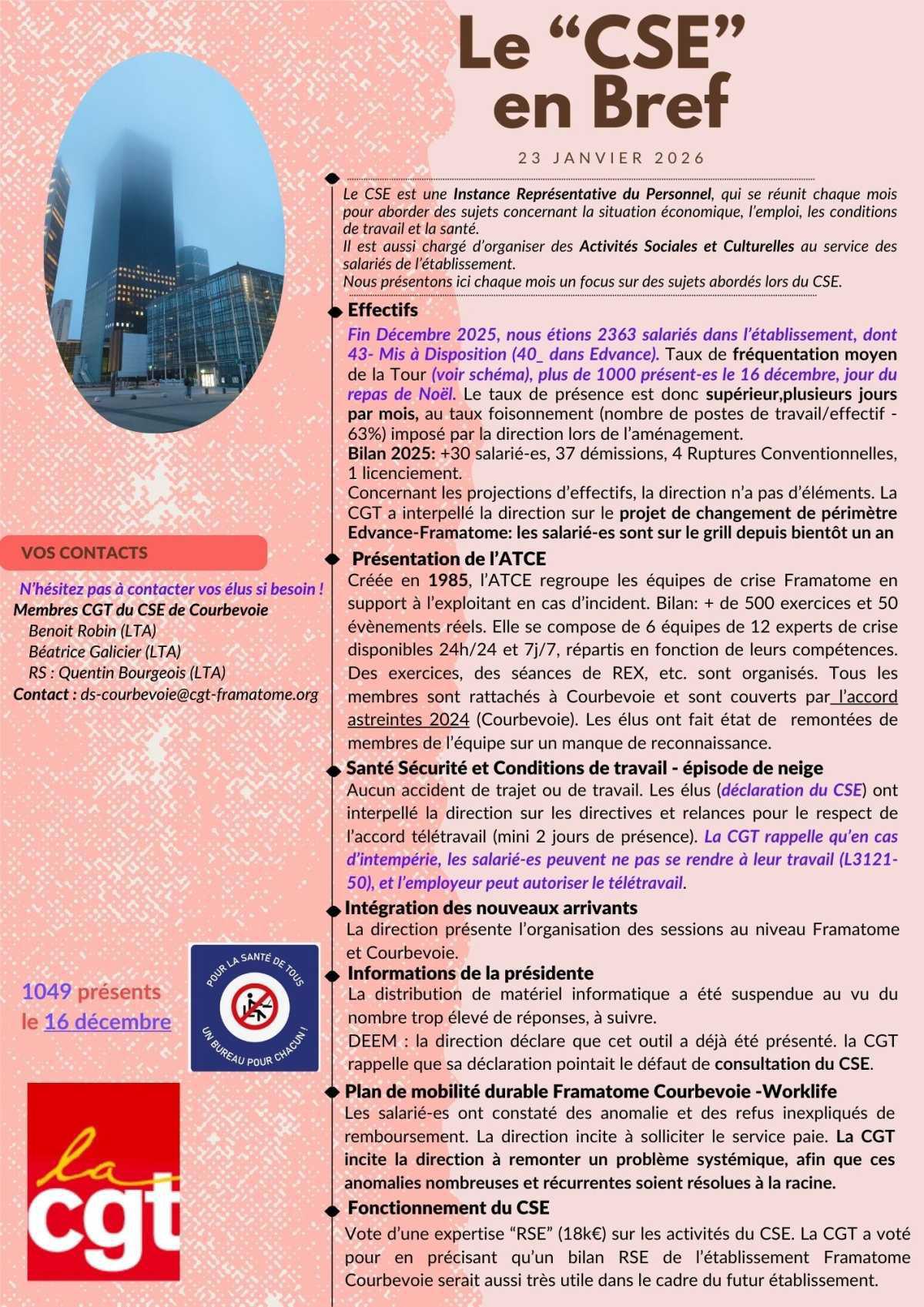 Le Bref CGT du CSE du 23 Janvier 2026 Le Bref CGT du CSE du 23 Janvier 2026