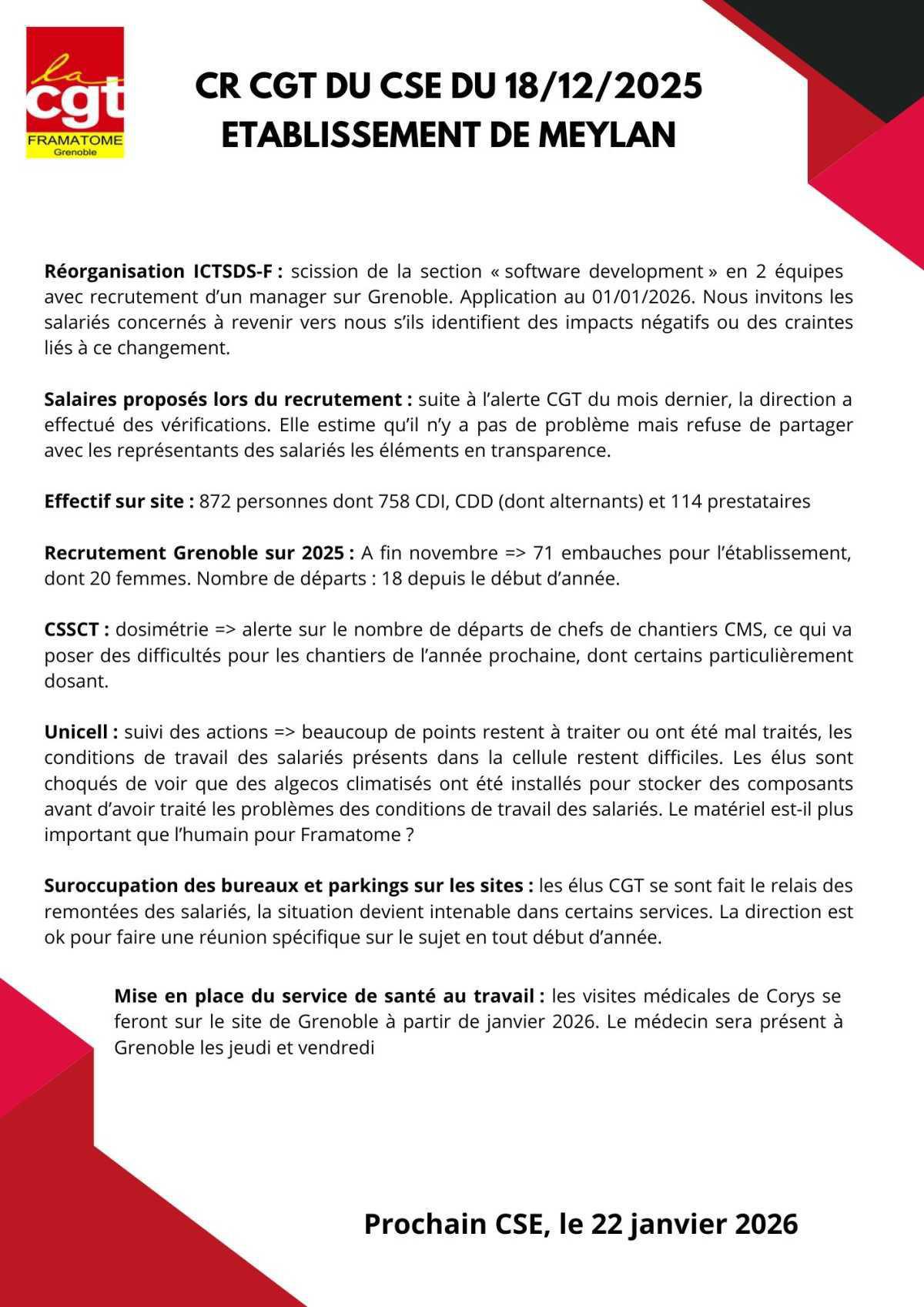 Compte rendu CGT du CSE du 18/12/2025