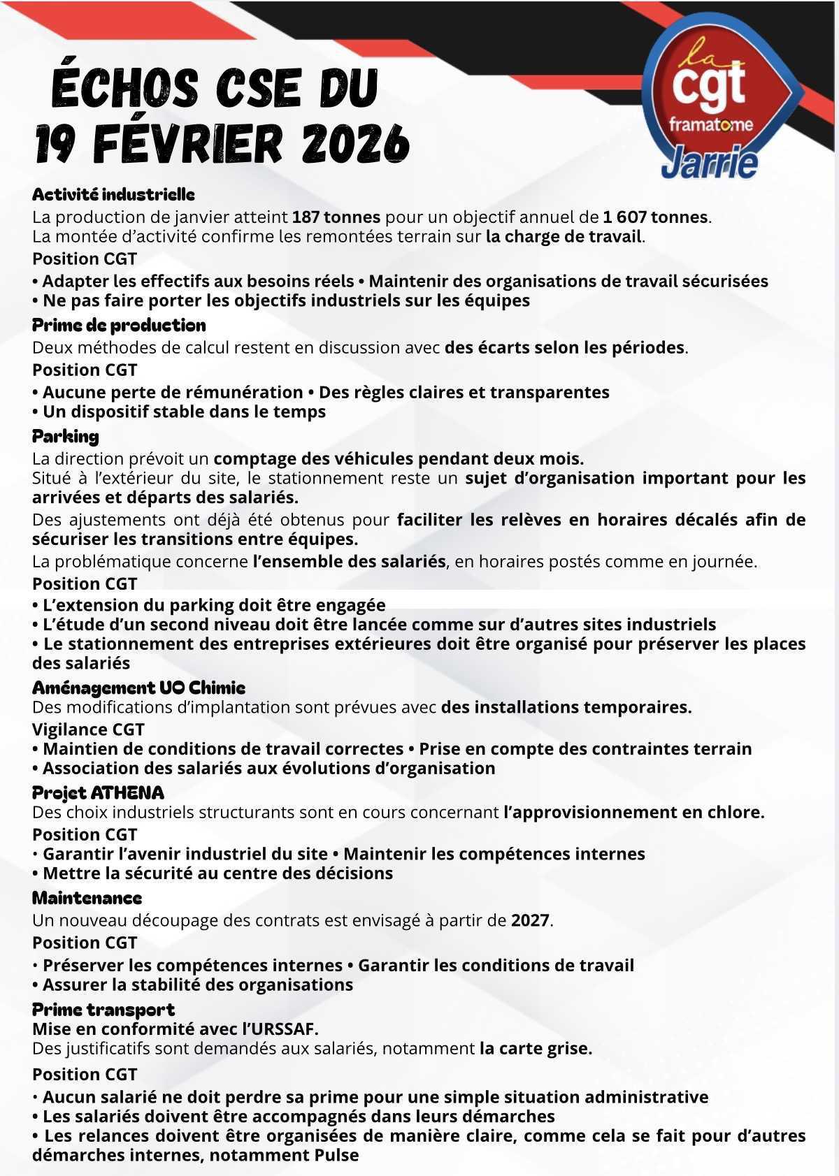 ÉCHOS CSE DU 19 FÉVRIER 2026
