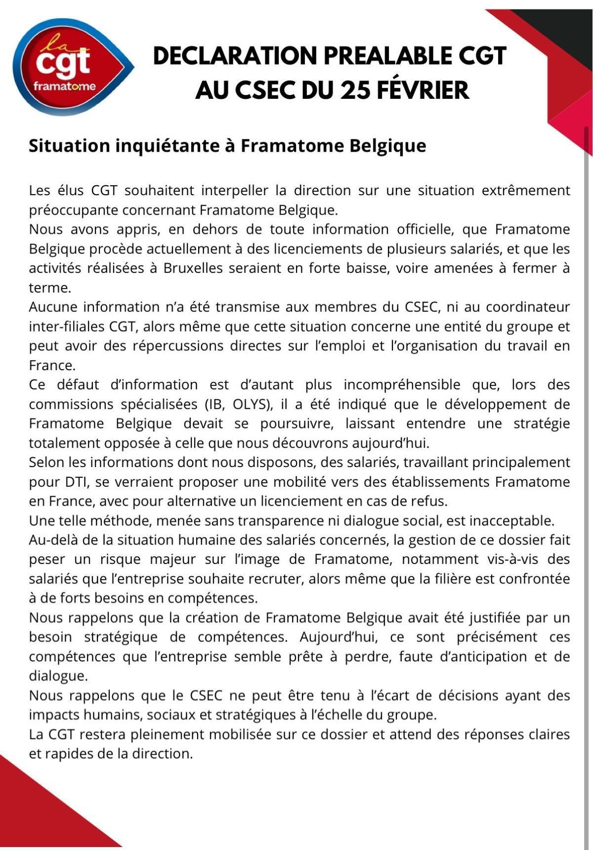 CSE Central du 25 février : compte rendu et déclaration CGT