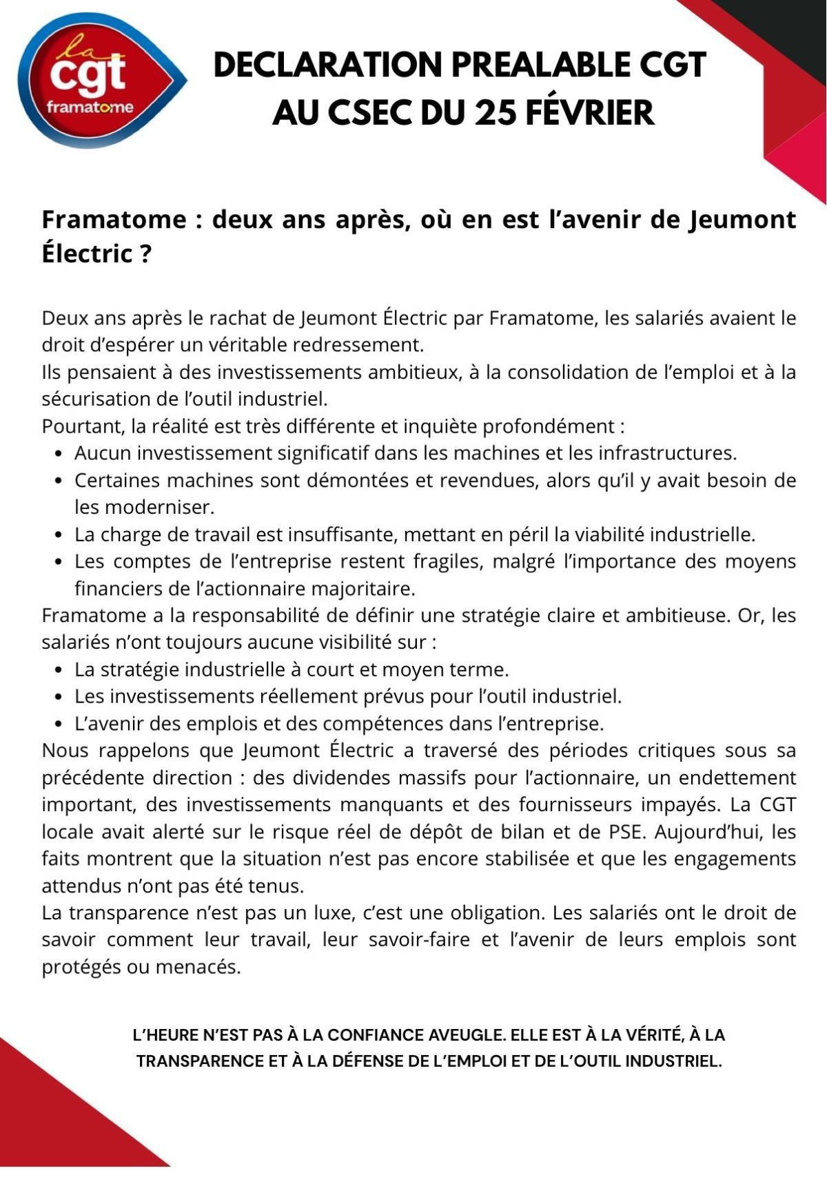 CSE Central du 25 février : compte rendu et déclaration CGT