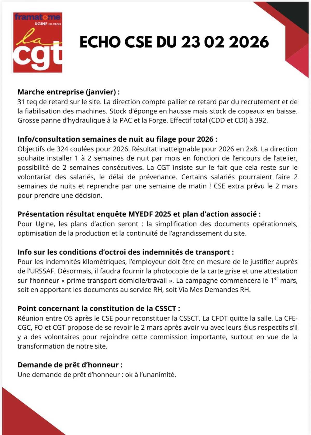 Synthèse CGT du CSE du 23 février 