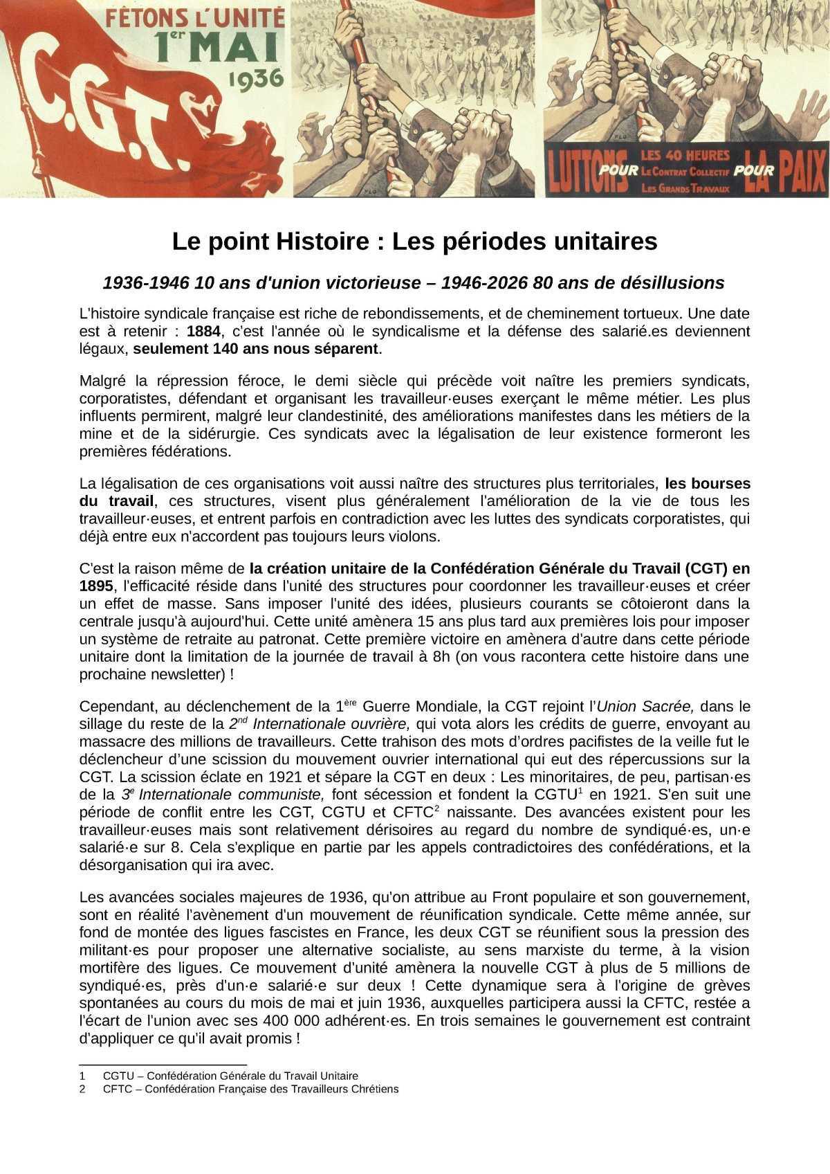 Un peu d'histoire: la CGT et le syndicalisme unitaire 🔴