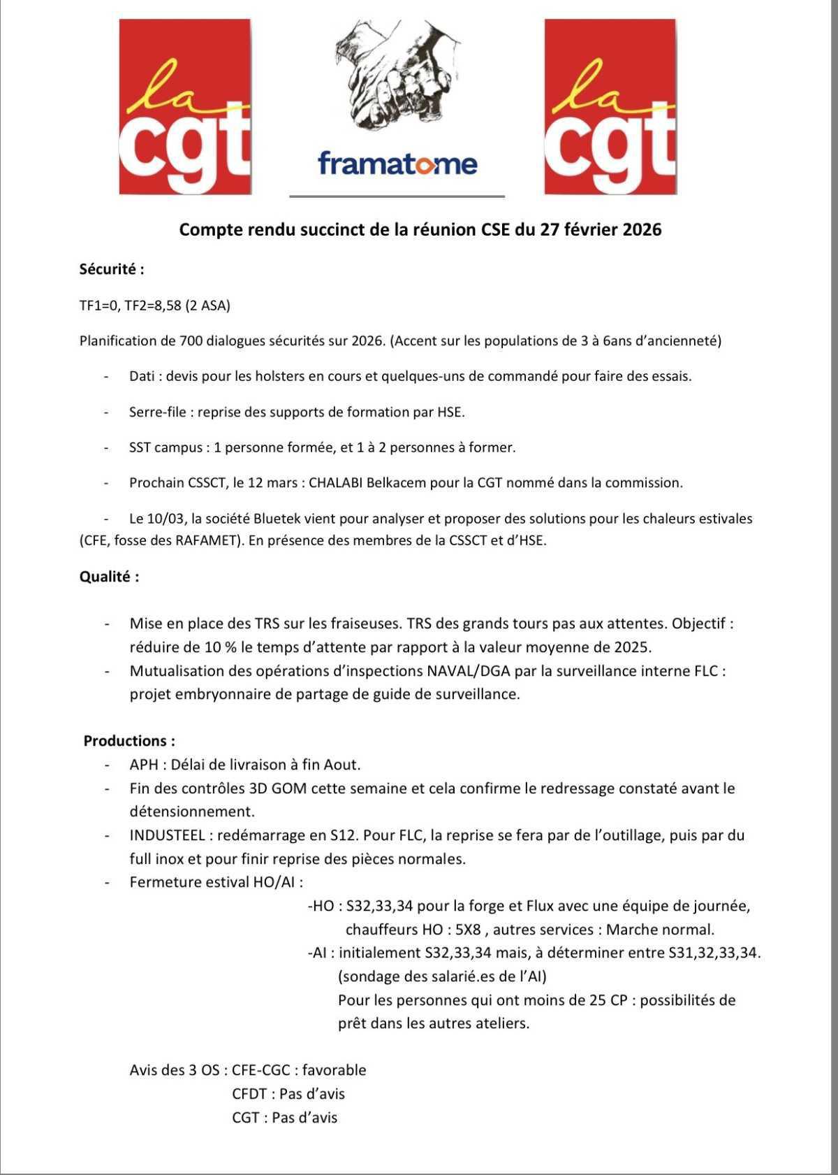 ÉCHOS CSE DU 27 FÉVRIER 2026
