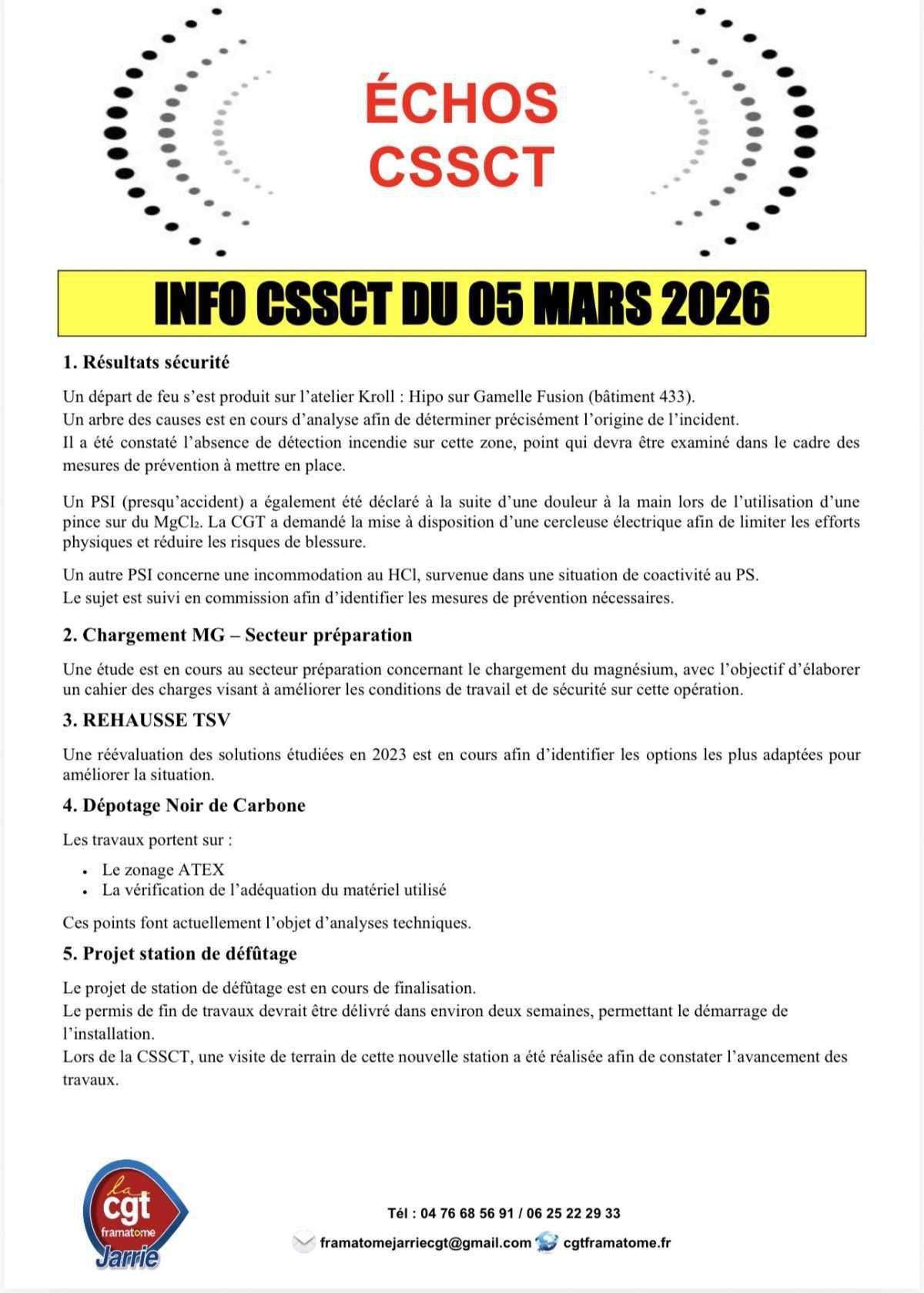 ÉCHOS CSSCT DU 5 MARS 2026