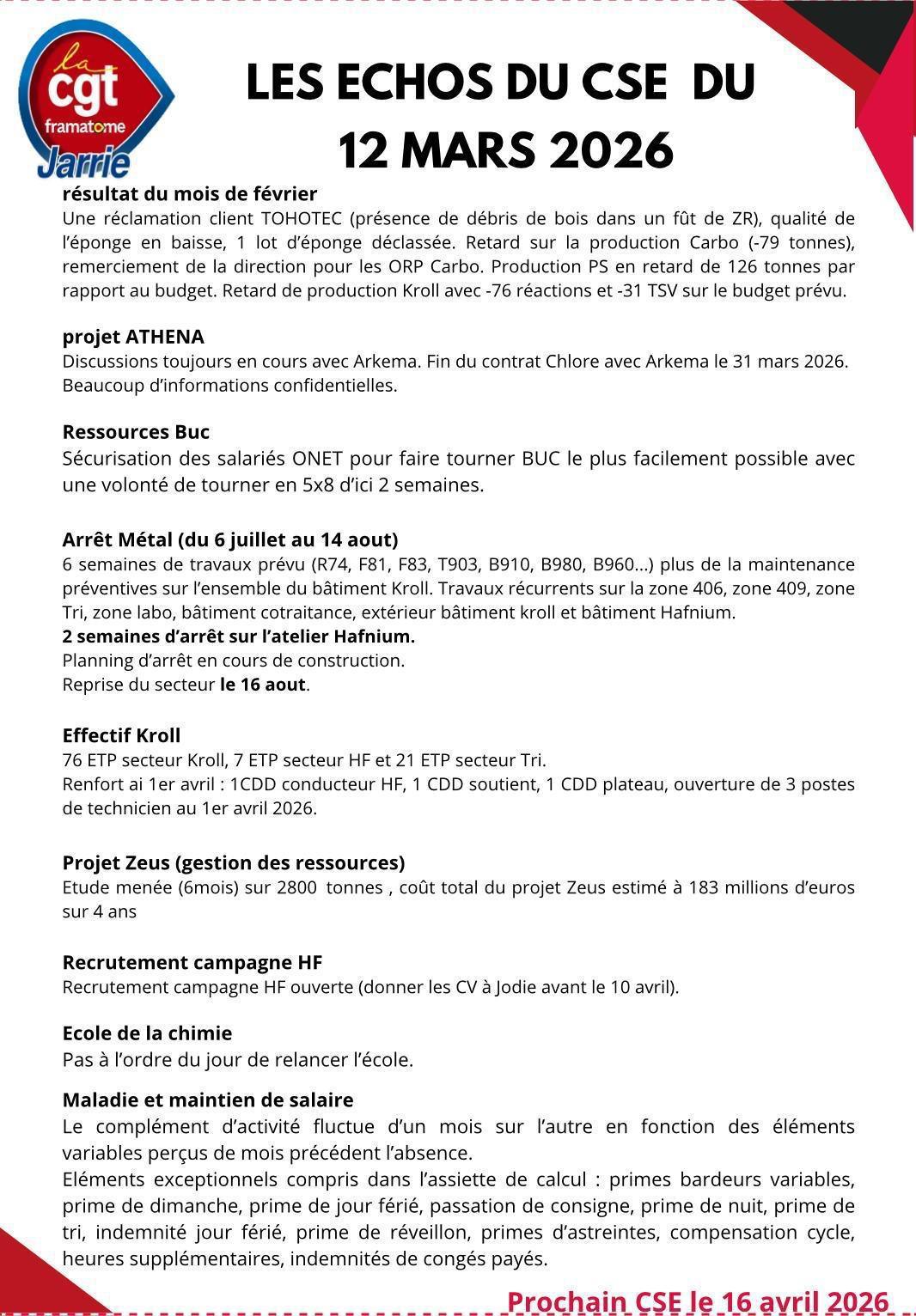 ÉCHOS CSE DU 12 MARS 2026