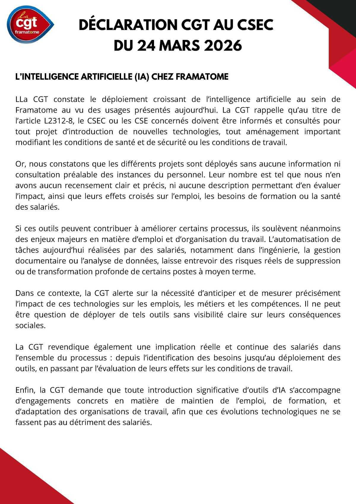 📣Compte-rendu CGT du CSE-Central du 25 mars 2026 🔴