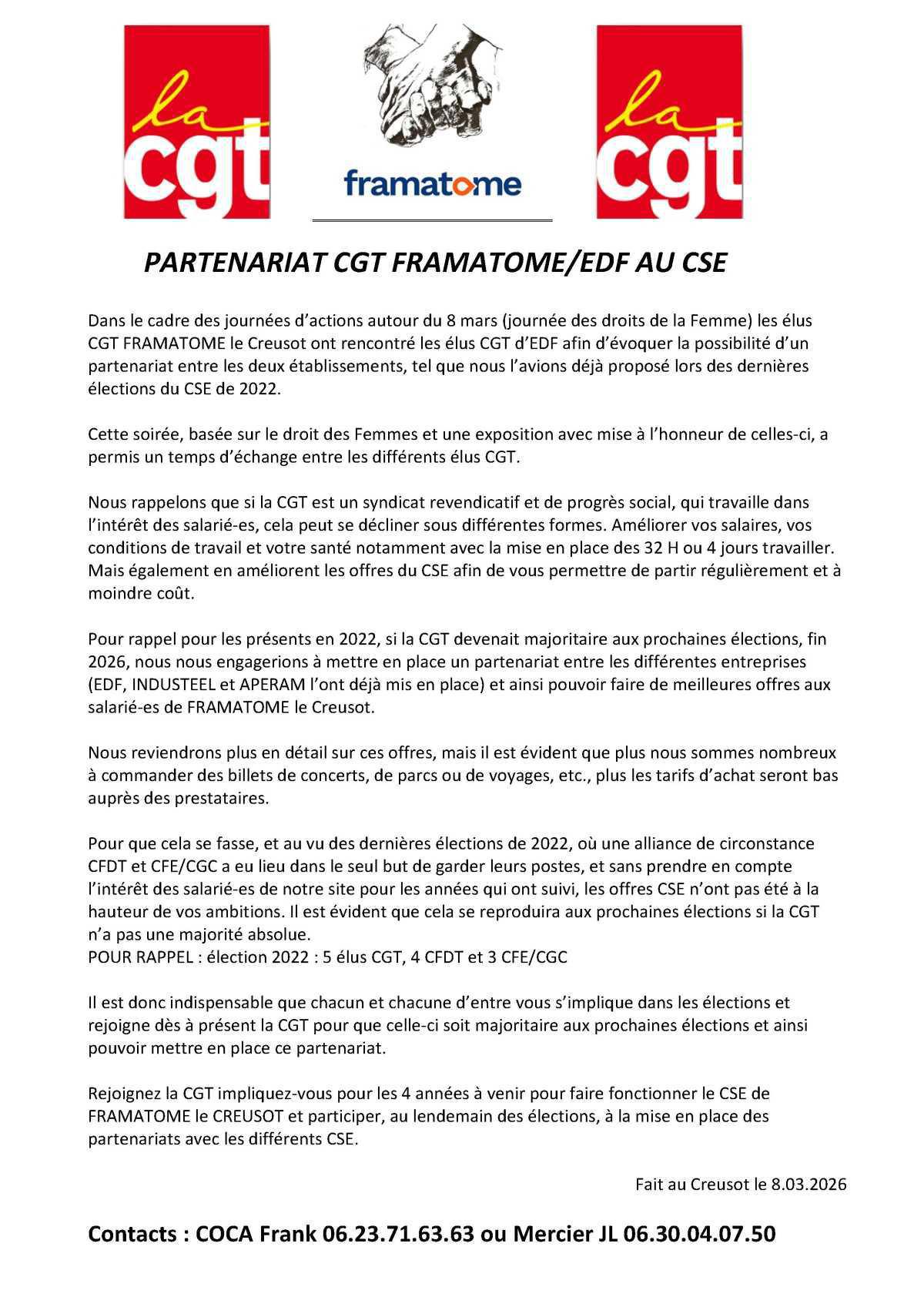 📣 La CGT propose un partenariat CSE Framatome-EDF 📣 La CGT propose un partenariat CSE Framatome-EDF