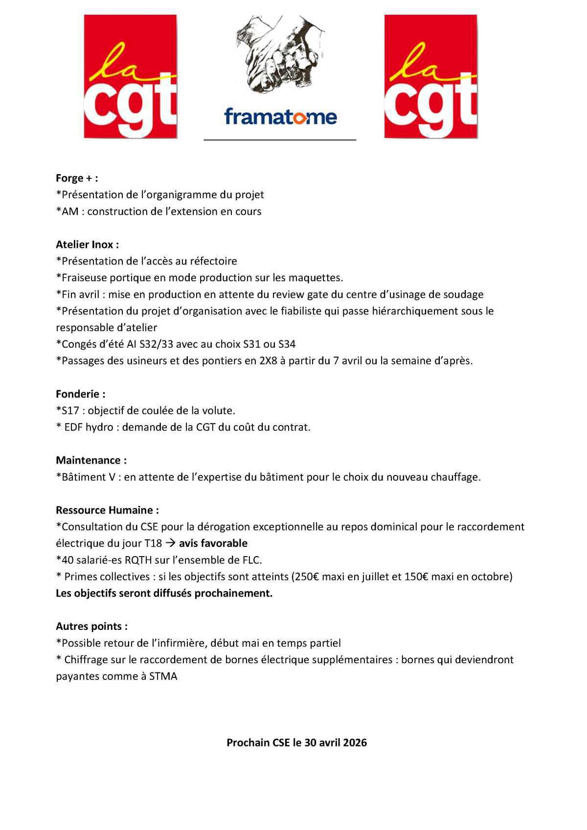 ÉCHOS CSE DU 31 MARS 2026