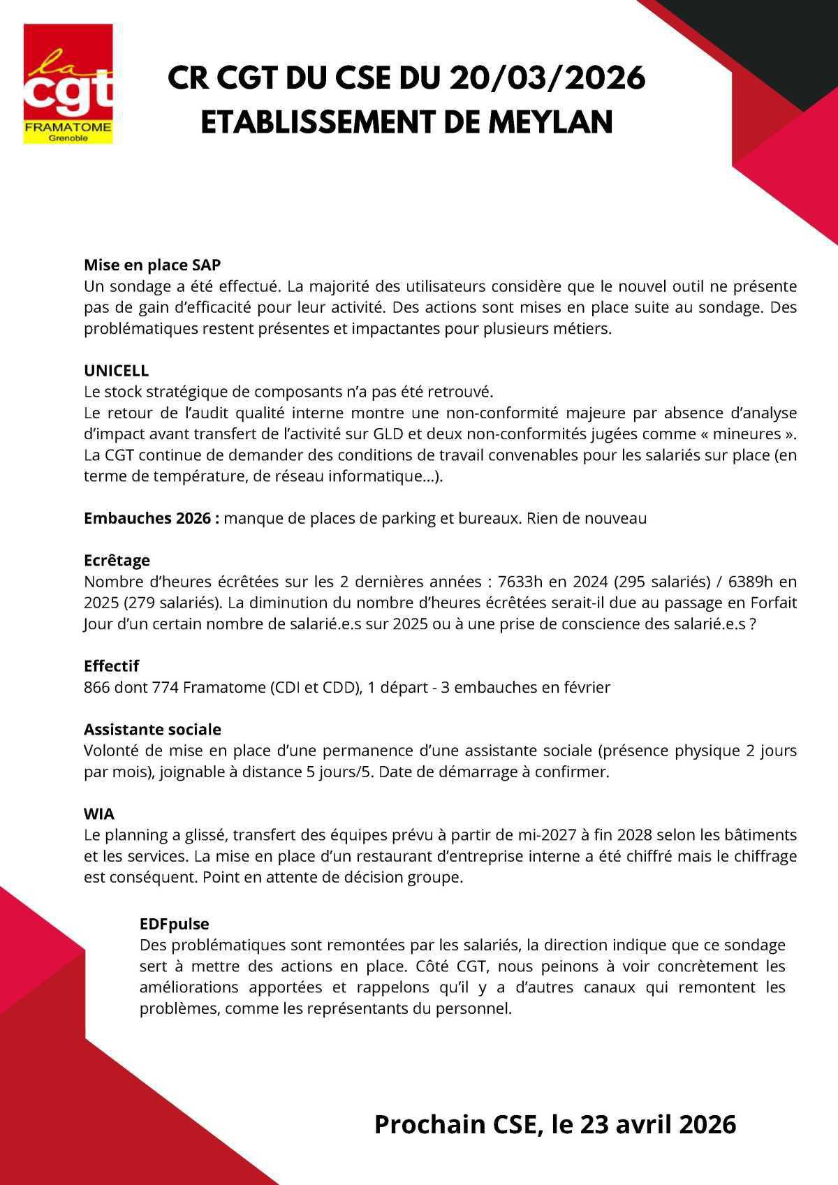 CR CGT du CSE du 20 mars 2026