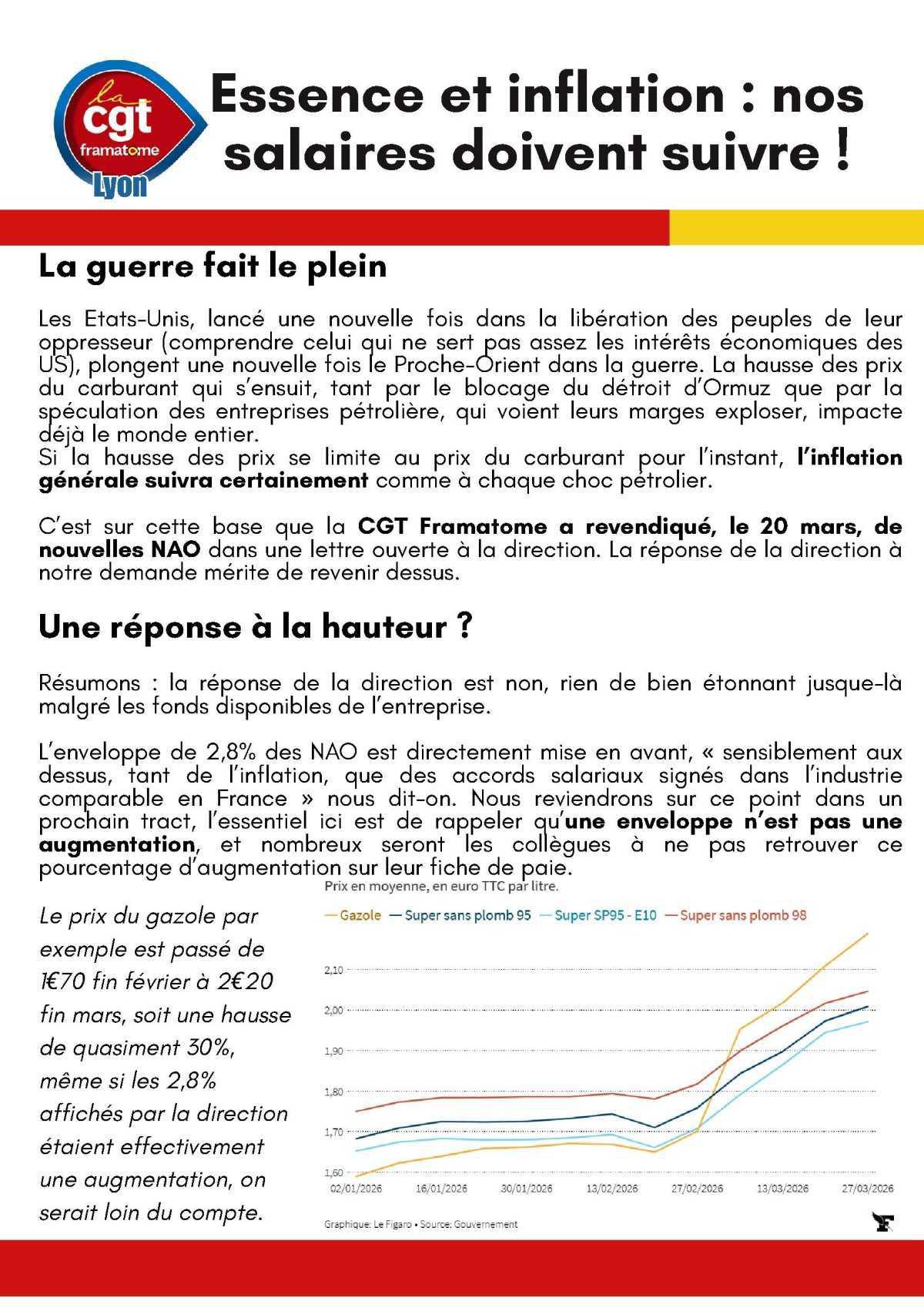 Carburant et inflation : nos salaires doivent suivre!