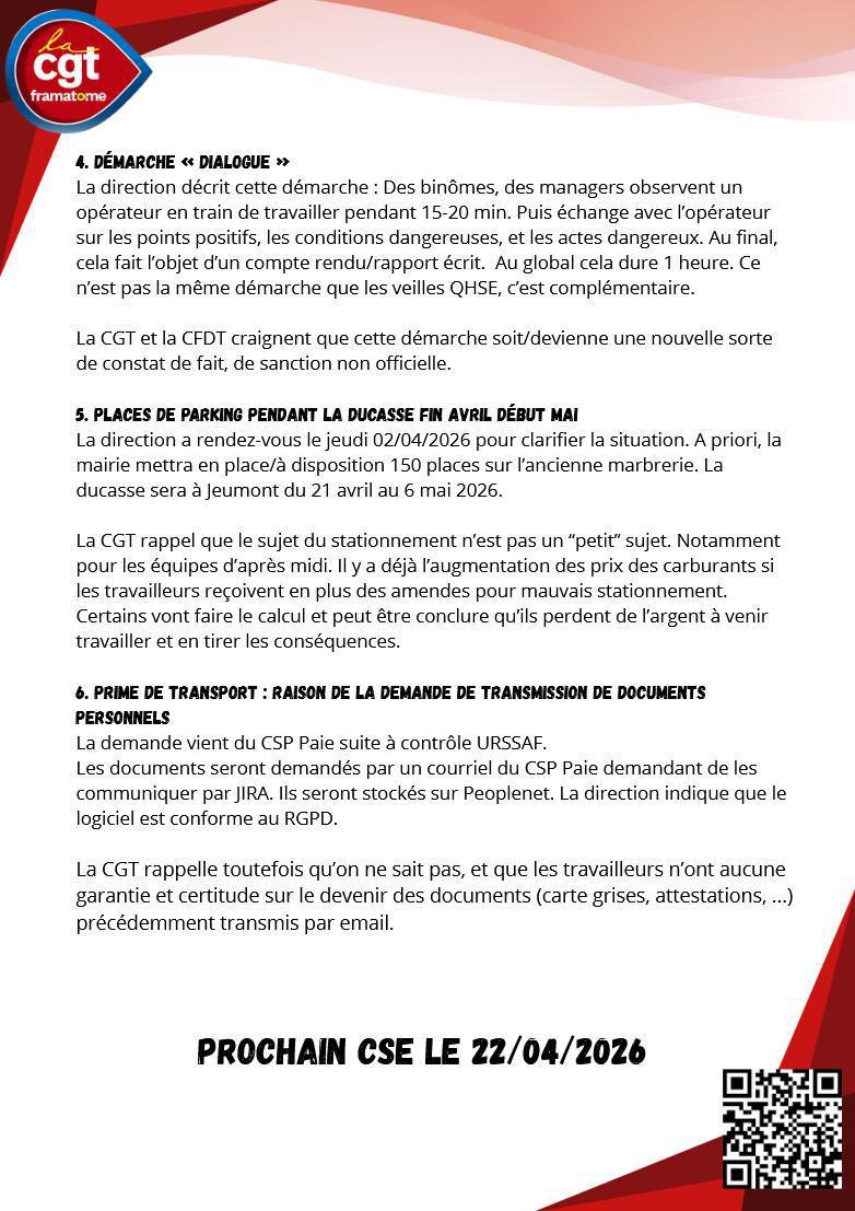 Echos du CSE du 31/03/2026 Echos du CSE du 31/03/2026