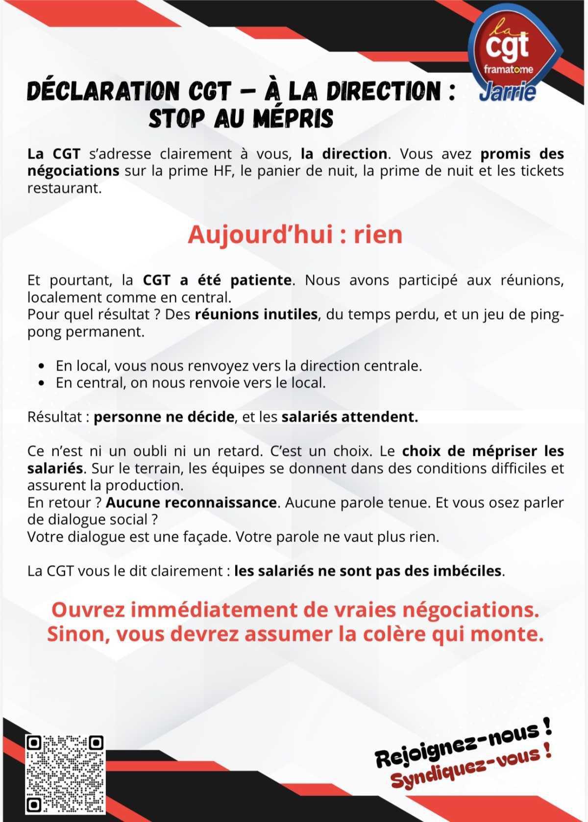 📣 Déclaration CGT au CSE du 16 avril 2026 📣 Déclaration CGT au CSE du 16 avril 2026