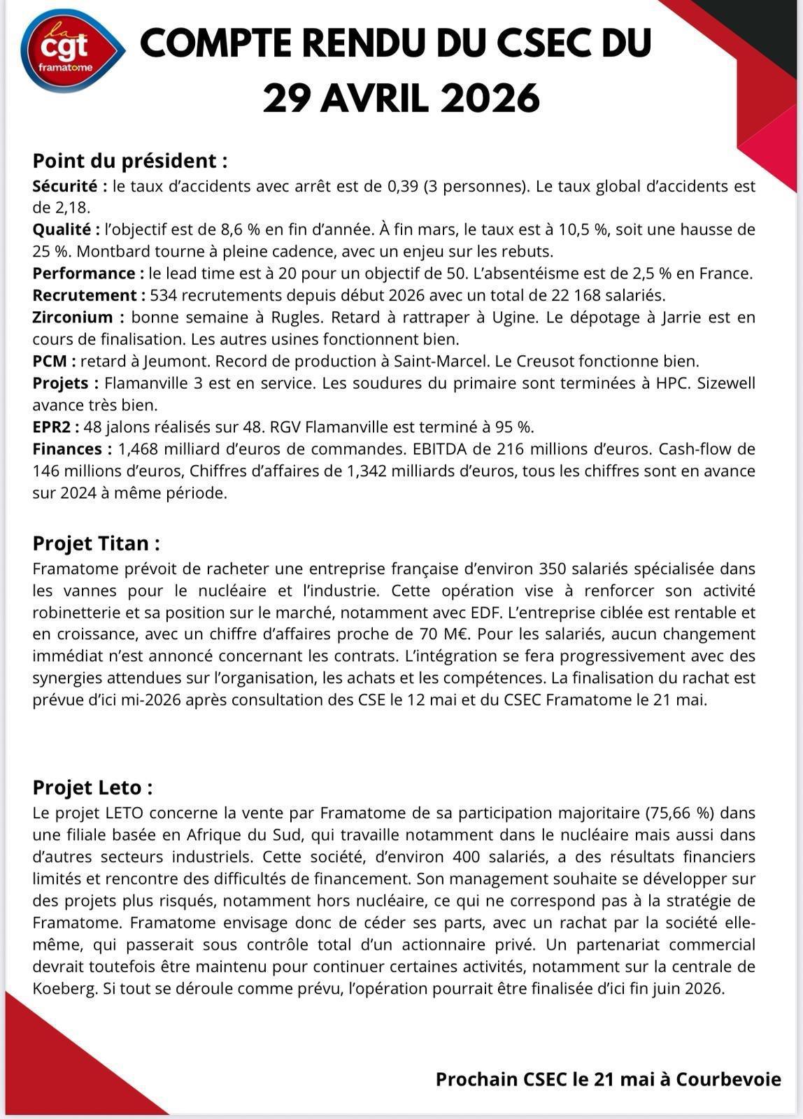  CSEC du 29 avril 2026, la CGT agit, vous informe 