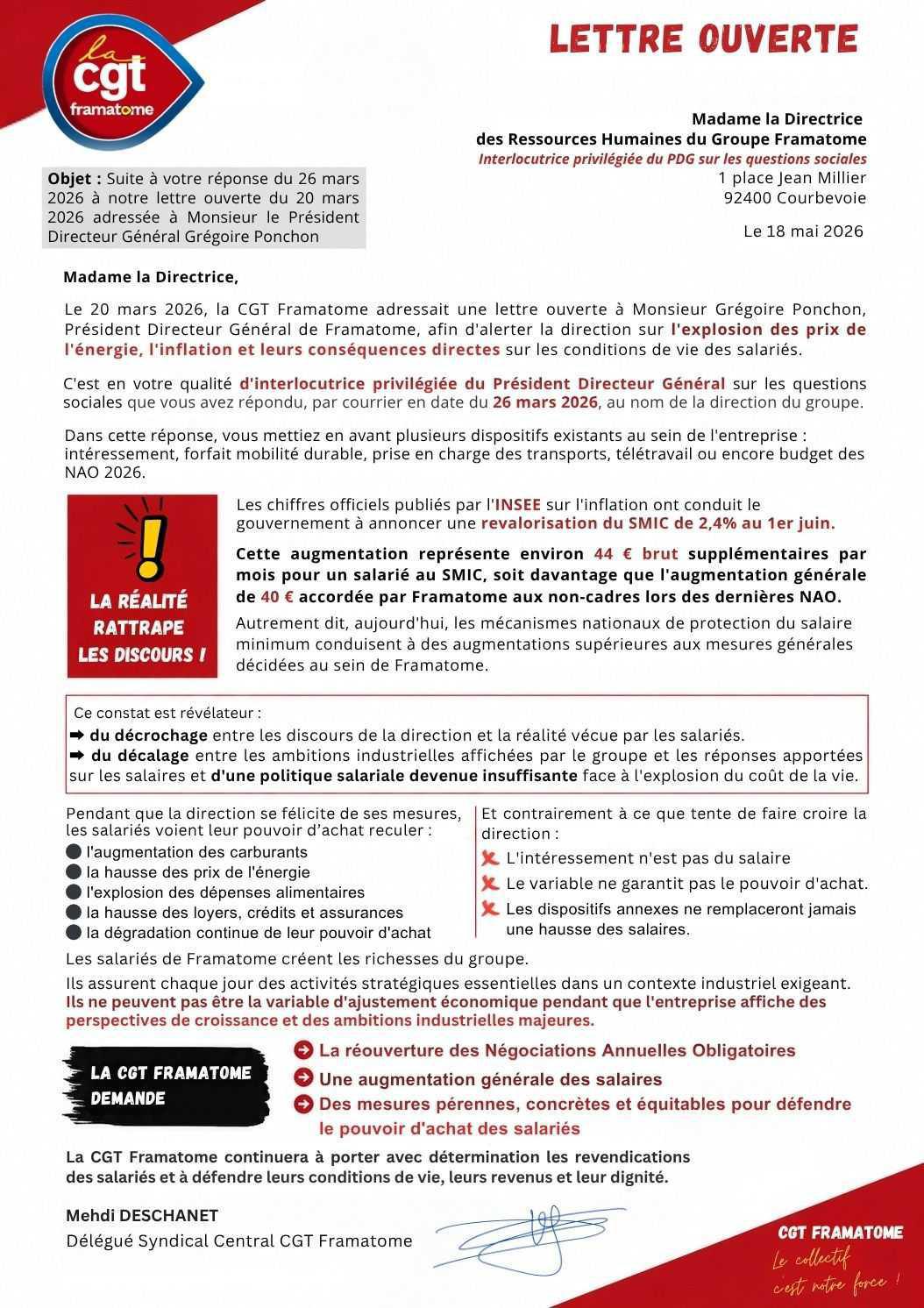 📢 Lettre ouverte CGT Framatome