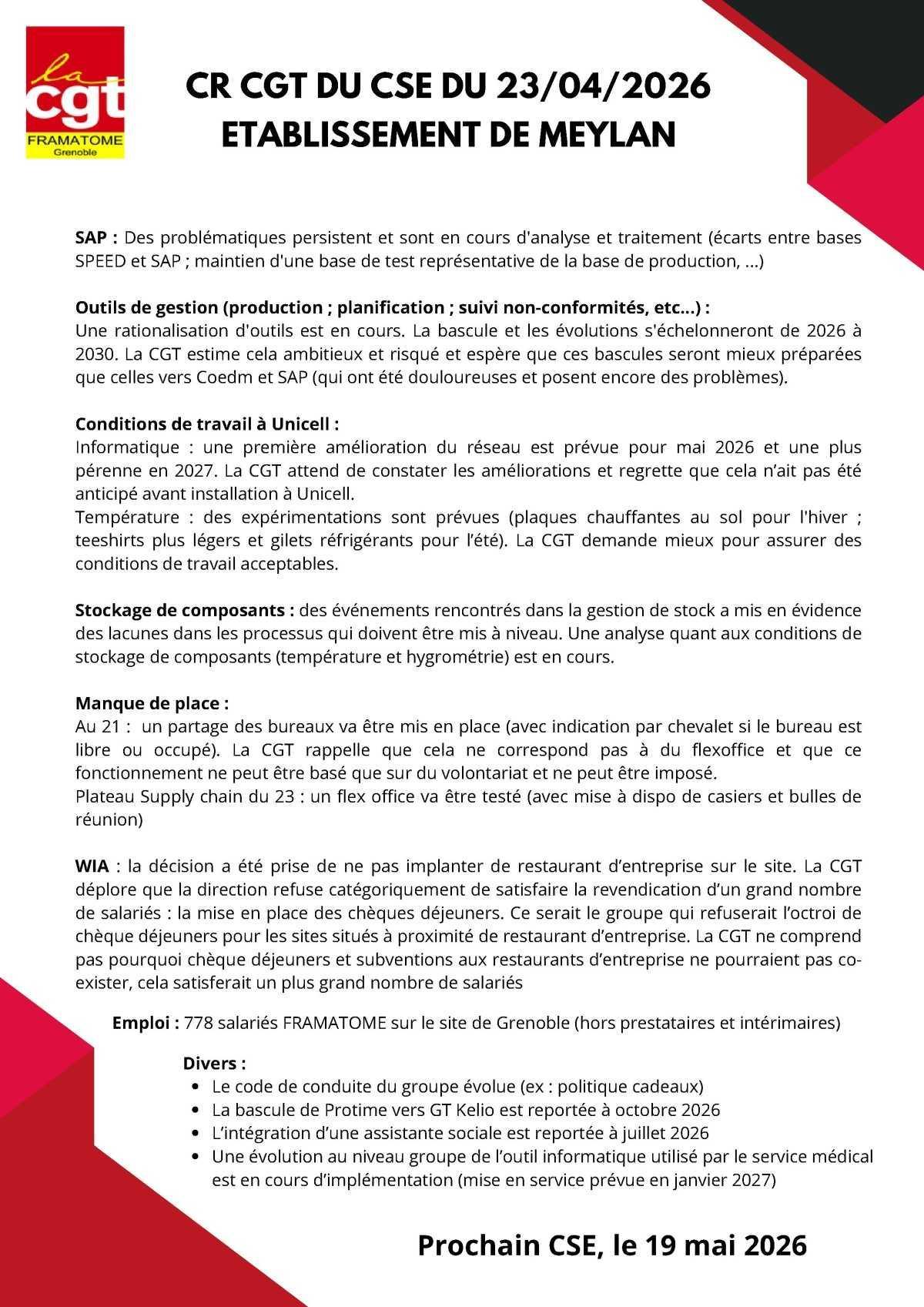 CR CGT du CSE du 23 avril 2026