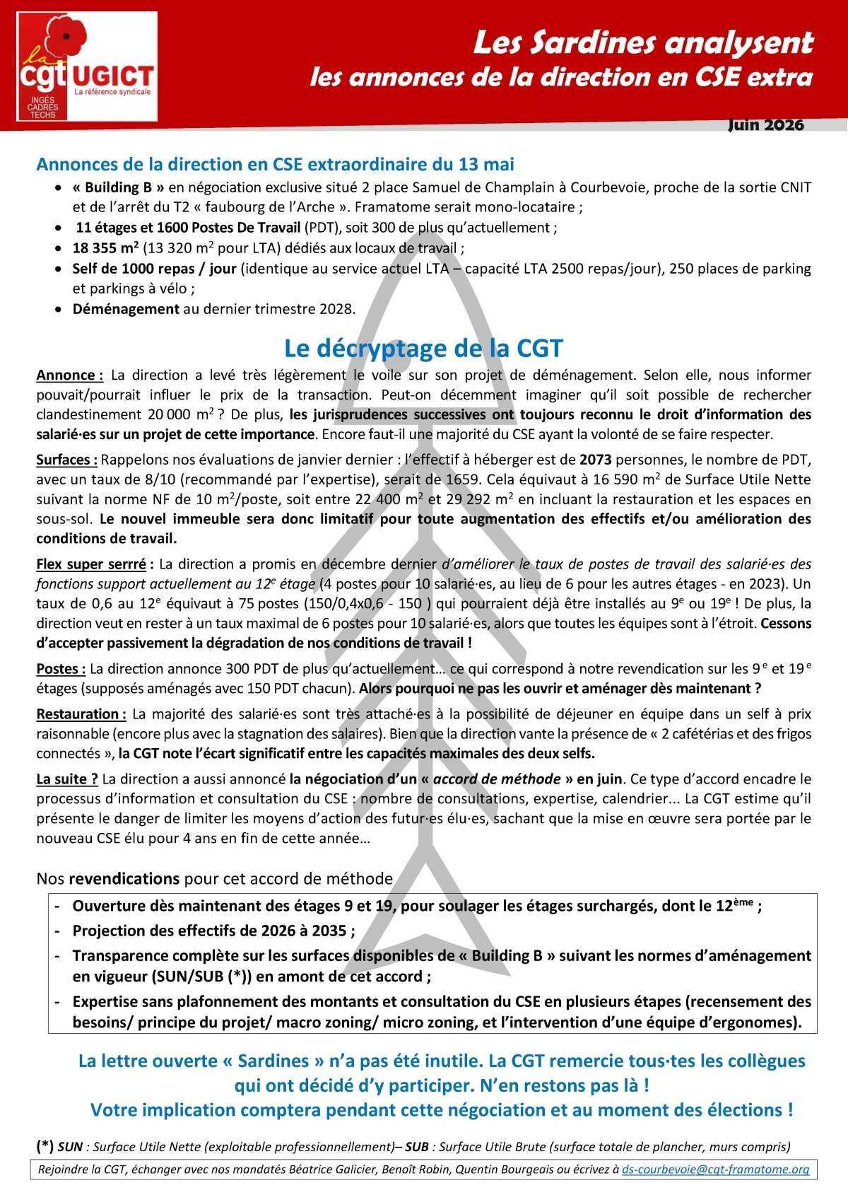 Déménagement de l'établissement : l'analyse CGT Déménagement de l'établissement : l'analyse CGT
