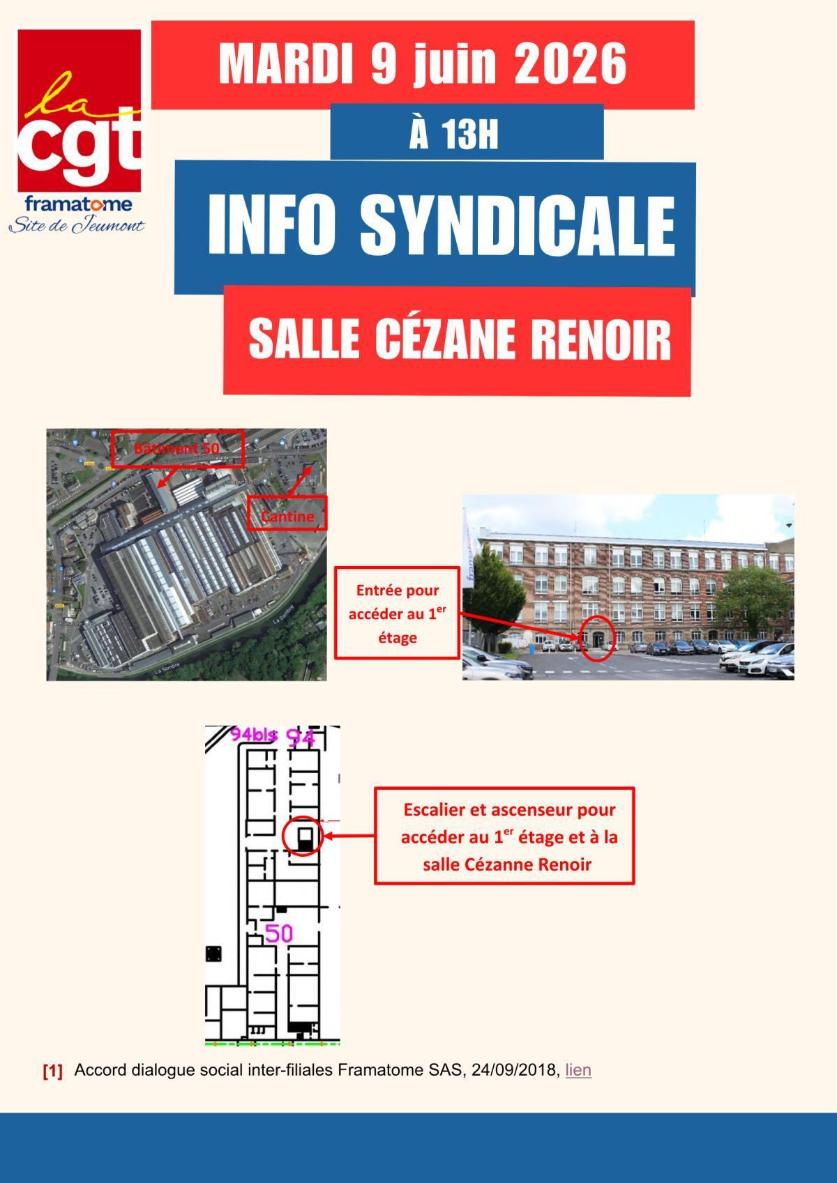 Information syndicale le mardi 9 juin 2026 de 13h00 à 14h00 salle Cézanne Renoir Information syndicale le mardi 9 juin 2026 de 13h00 à 14h00 salle Cézanne Renoir