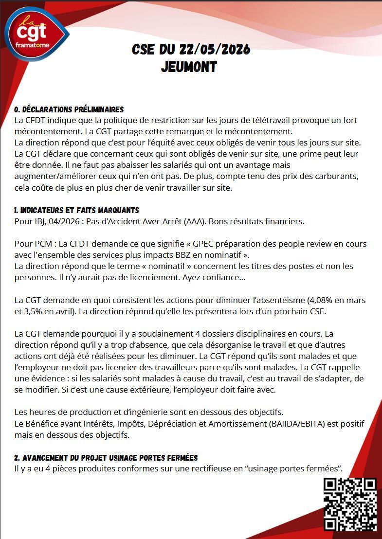 Echos du CSE du 22/05/2026 Echos du CSE du 22/05/2026