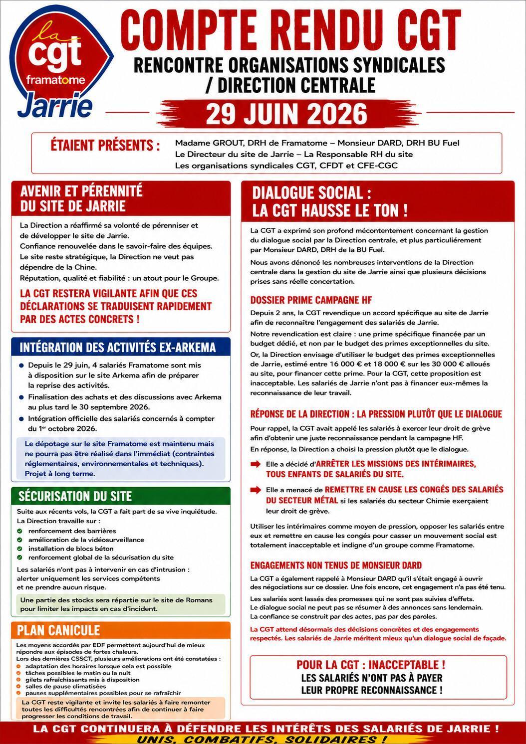 🚨 COMPTE RENDU CGT – RENCONTRE AVEC LA DIRECTION CENTRALE 📅 29 juin 2026 