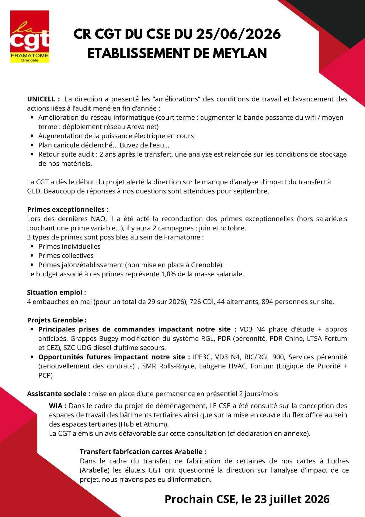 Compte Rendu CGT du CSE du 25 juin 2026