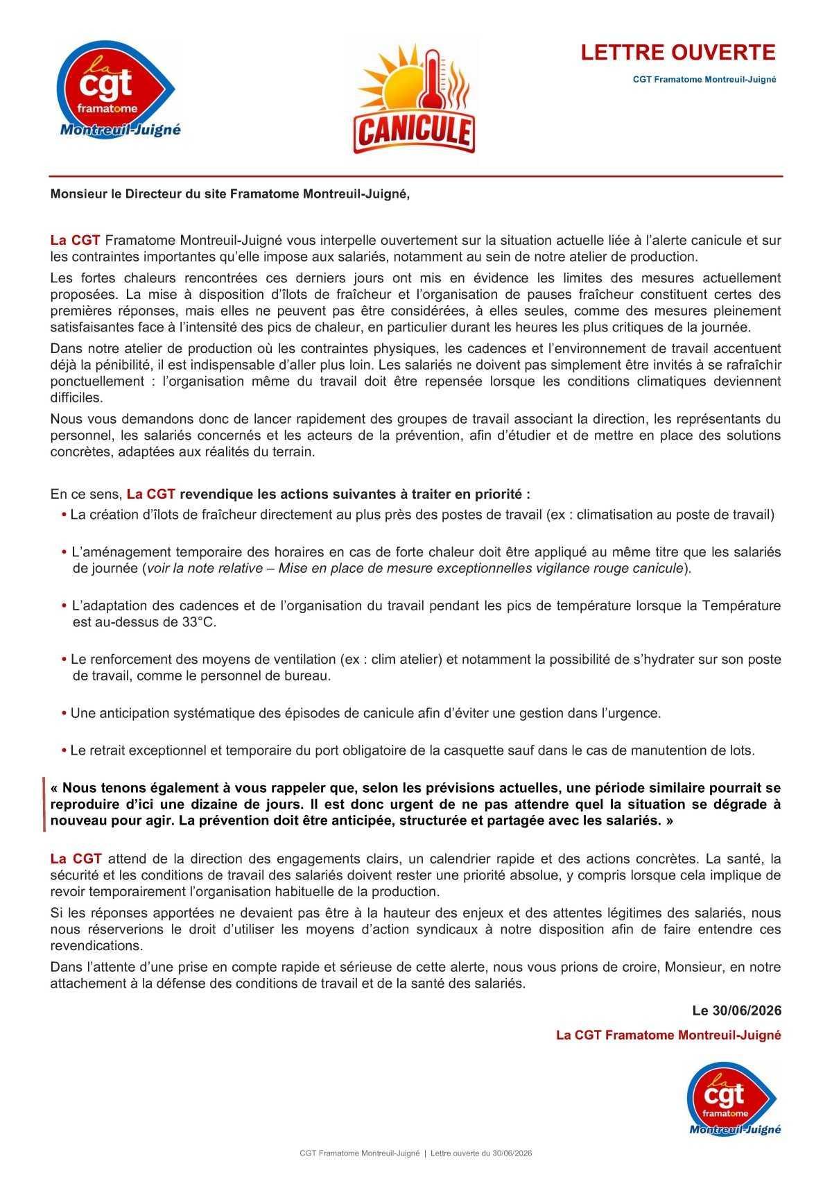 Lettre ouverte "Canicule"