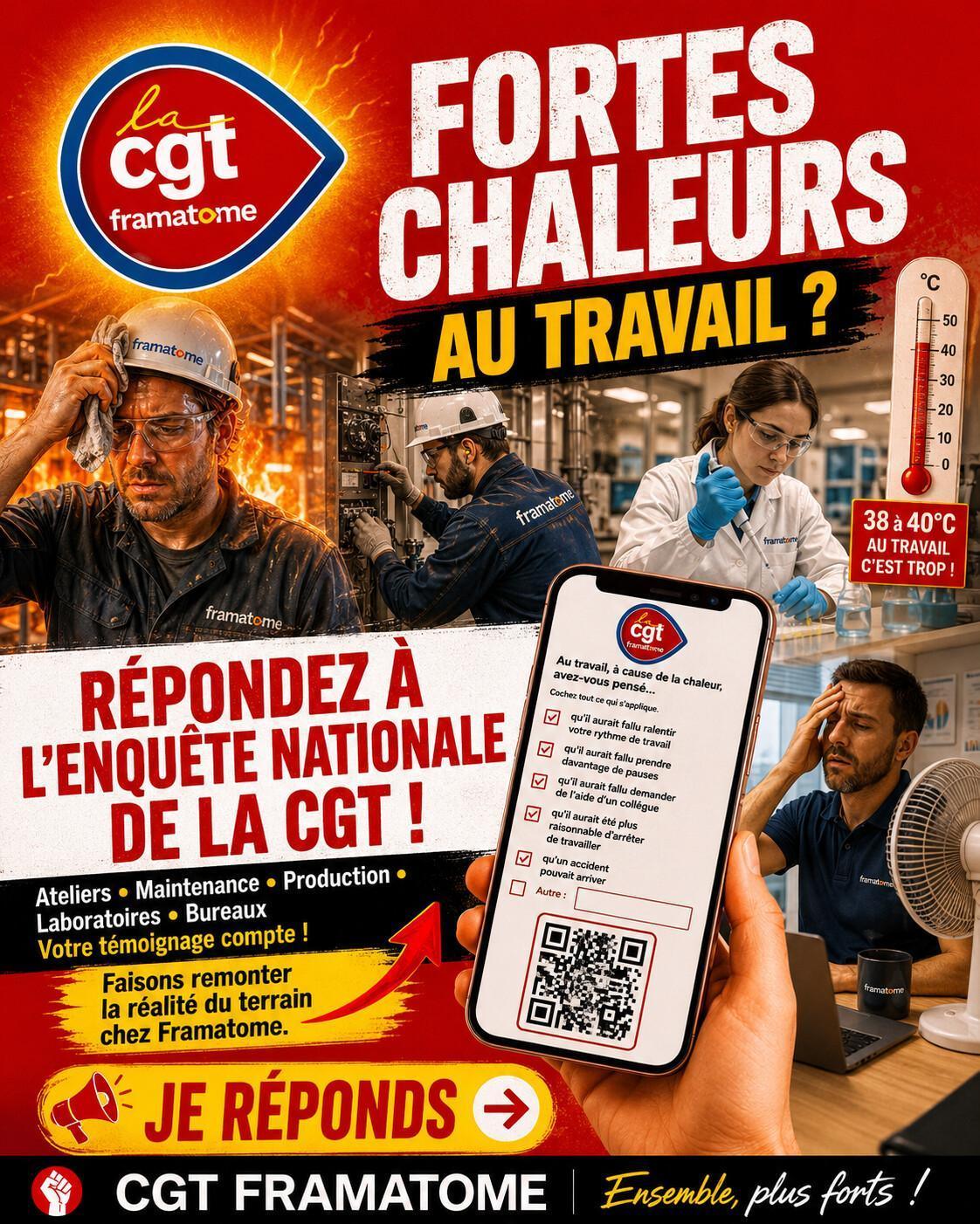 🔥 #FortesChaleurs | La chaleur au travail n’est pas une fatalité : répondez à l’enquête nationale de la CGT ! 🔥 #FortesChaleurs | La chaleur au travail n’est pas une fatalité : répondez à l’enquête nationale de la CGT !