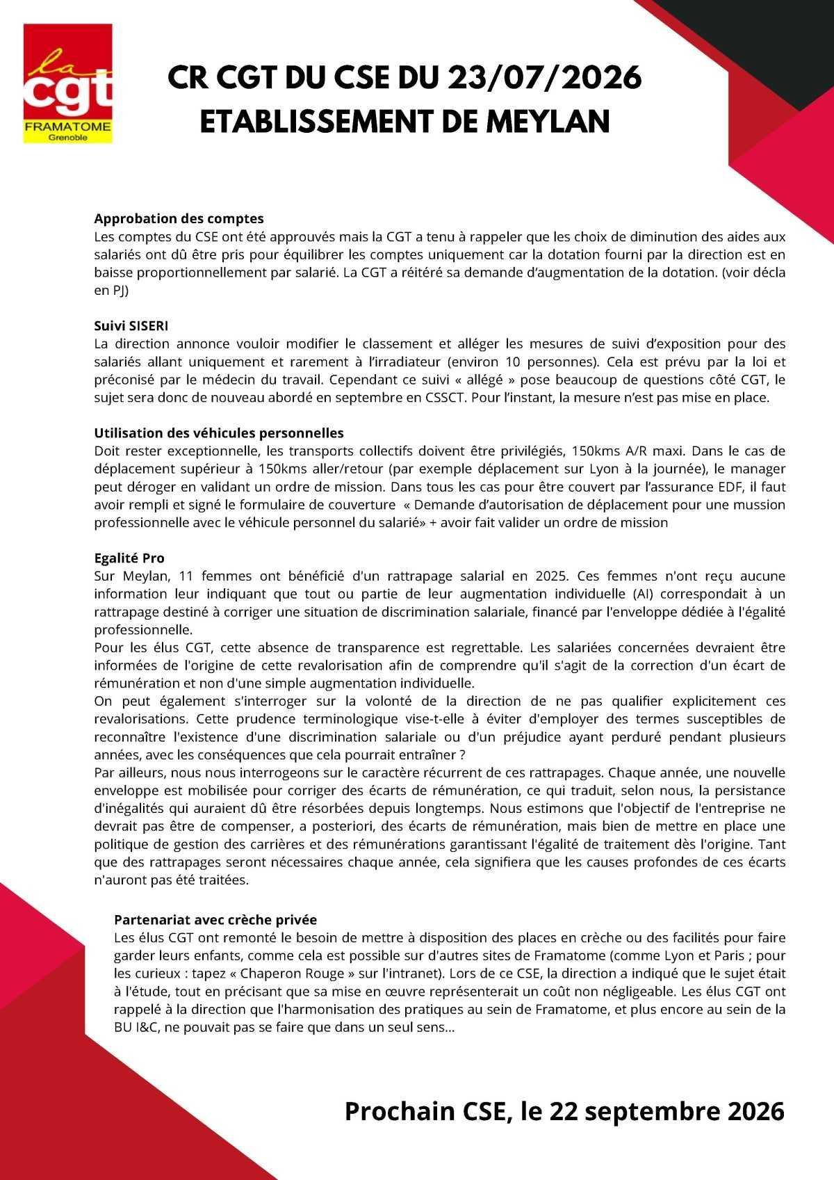 Compte Rendu CGT du CSE du 23 juillet 2026