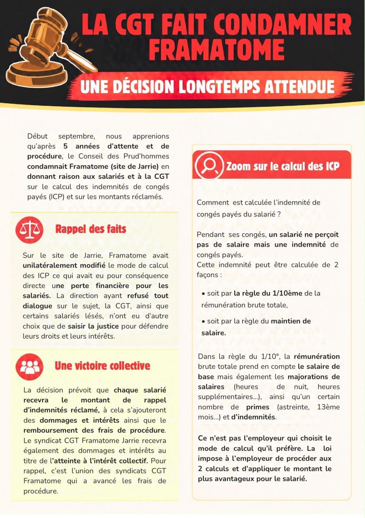JUSTICE RENDUE : FRAMATOME CONDAMNÉE, LES SALARIÉS DÉFENDUS !