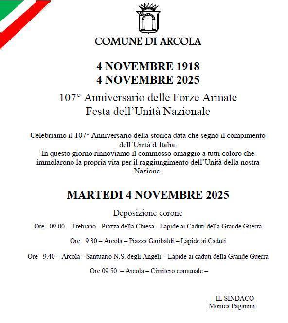 Commemorazione del 4 Novembre - Giornata dell’Unità Nazionale e delle Forze Armate (dalle ore 9.00) Commemorazione del 4 Novembre - Giornata dell’Unità Nazionale e delle Forze Armate (dalle ore 9.00)